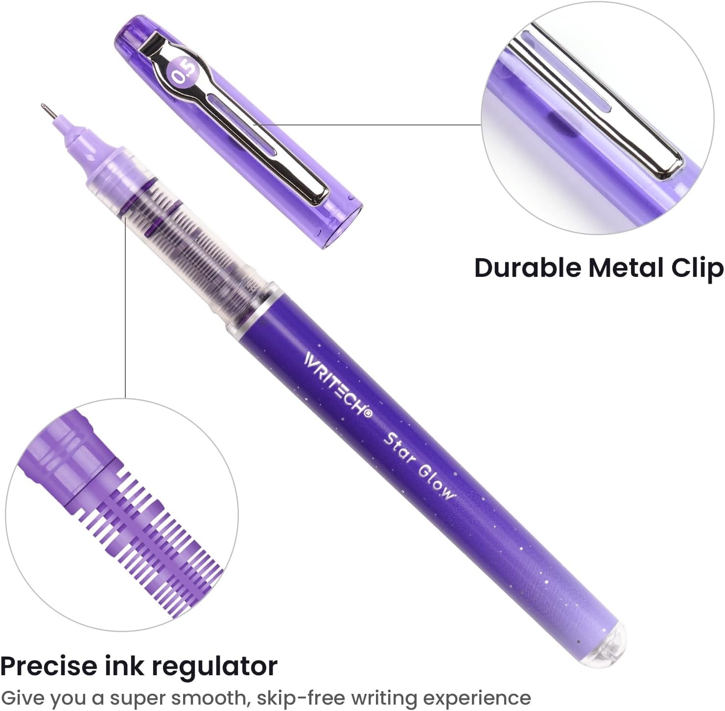 image:imageWRITECH Liquid Ink Rollerball Pens Multi Colored 05mm Extra Fine Point Tip Rolling Roller Ball Pen 8ct Assorted Colors for Journaling Smooth Writing Note Taking No Bleed amp Smudge amp SmearVivid Color 05mm 4 Pcs