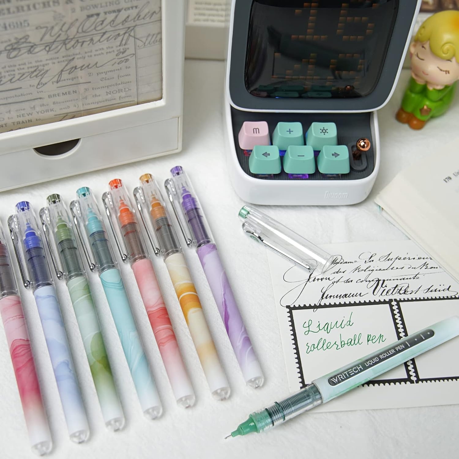 image:imageWRITECH Liquid Ink Rollerball Pens Multi Colored 05mm Extra Fine Point Tip Rolling Roller Ball Pen 8ct Assorted Colors for Journaling Smooth Writing Note Taking No Bleed amp Smudge amp SmearAssorted Colors 05mm 8ct