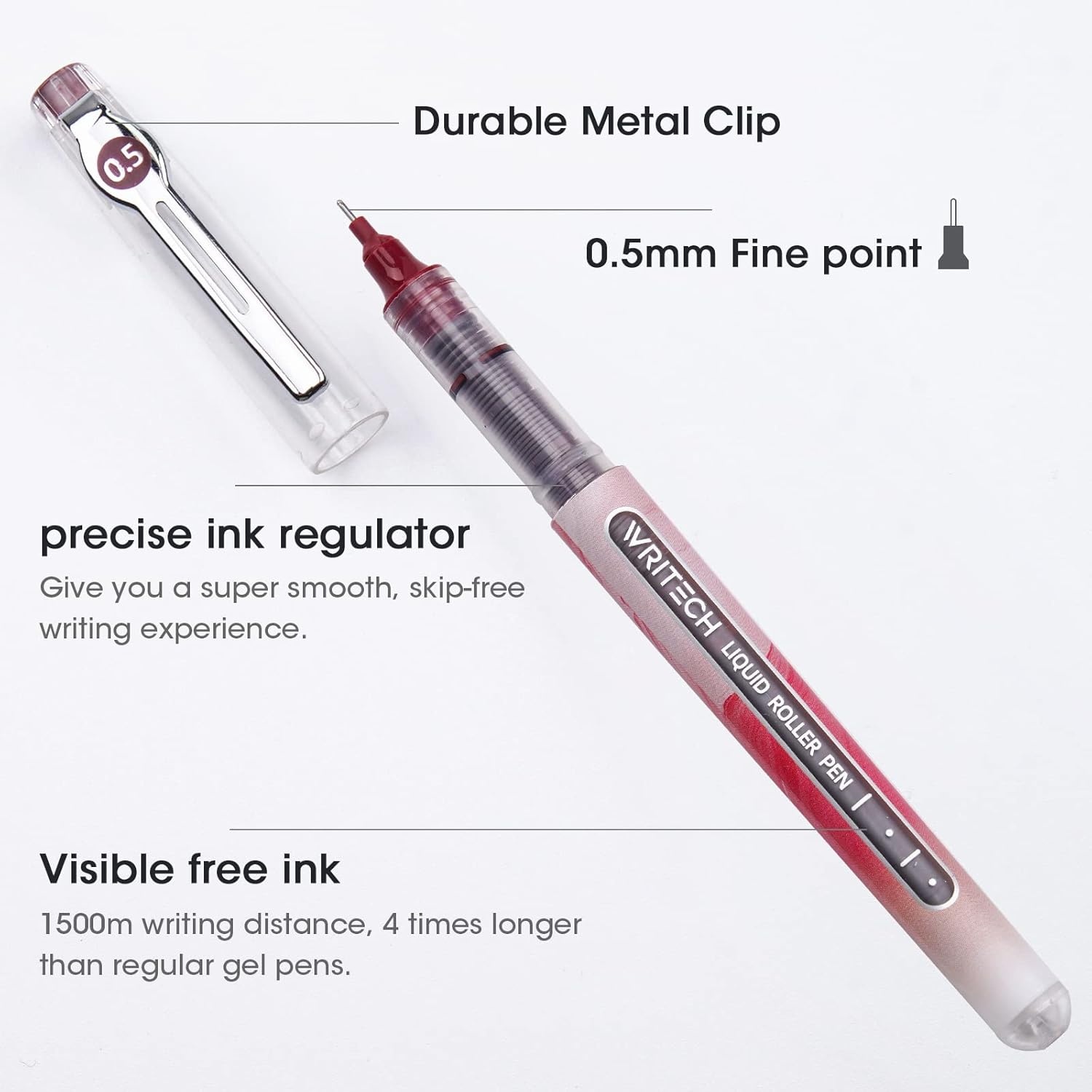 image:imageWRITECH Liquid Ink Rollerball Pens Multi Colored 05mm Extra Fine Point Tip Rolling Roller Ball Pen 8ct Assorted Colors for Journaling Smooth Writing Note Taking No Bleed amp Smudge amp SmearAssorted Colors 05mm 8ct