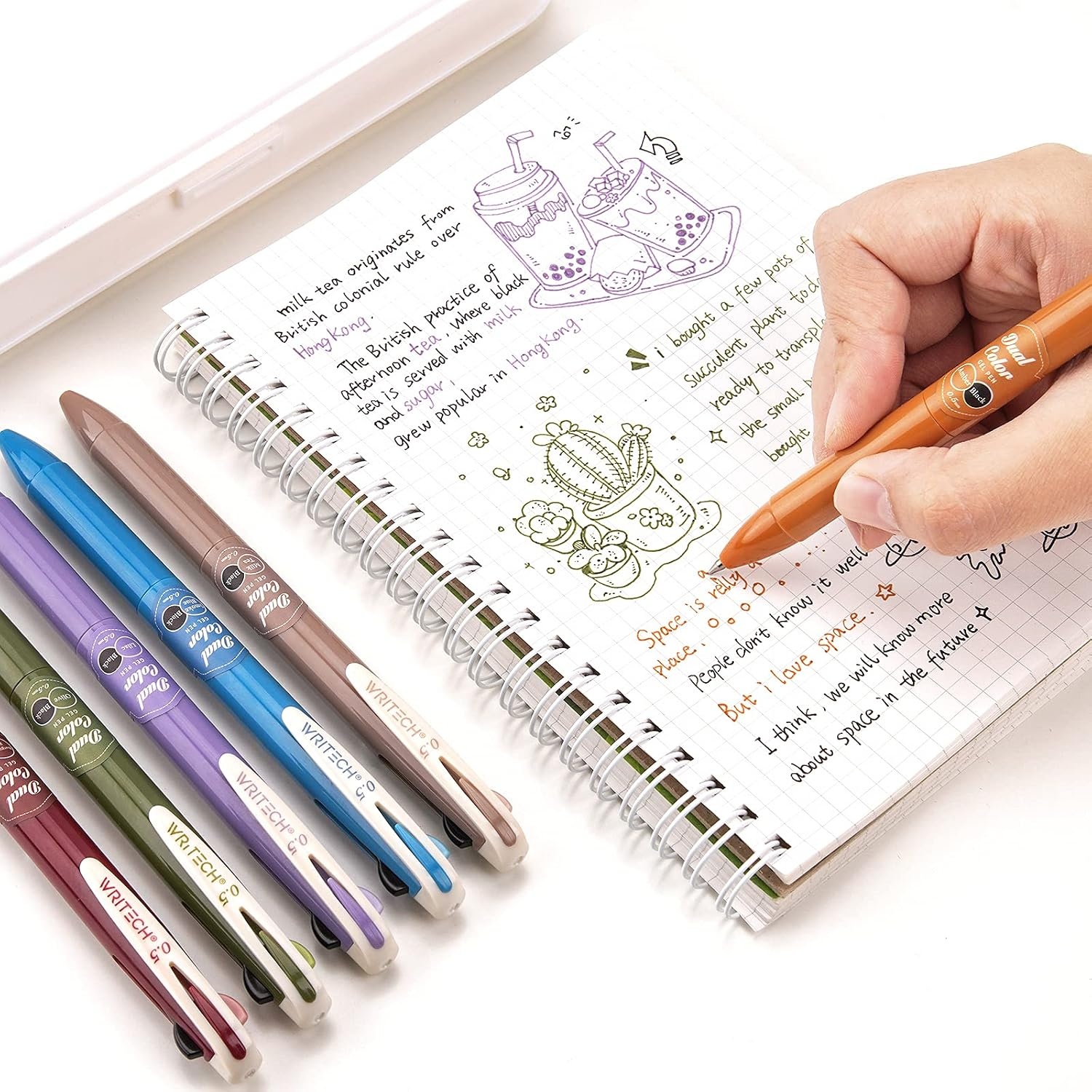 image:imageWRITECH Multi Colored Gel Pens 05mm 2 in 1 Assorted Color Ink Fine Point Tip Aesthetic Retractable Pen Smooth Writing No Bleed For Journaling Coloring Drawing 8ctVintageBlack
