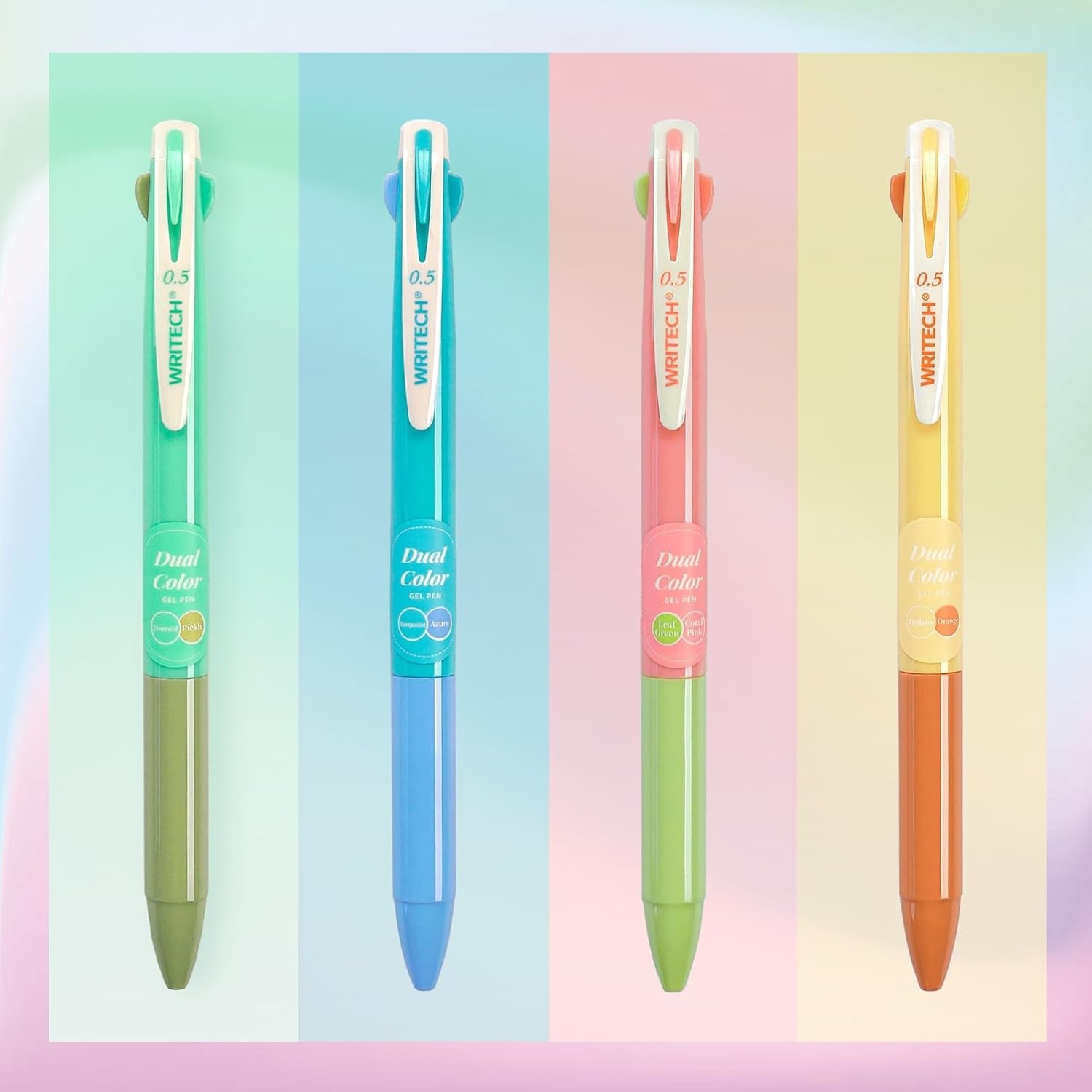 image:imageWRITECH Multi Colored Gel Pens 05mm 2 in 1 Assorted Color Ink Fine Point Tip Aesthetic Retractable Pen Smooth Writing No Bleed For Journaling Coloring Drawing 8ctMulti Scenery Colors