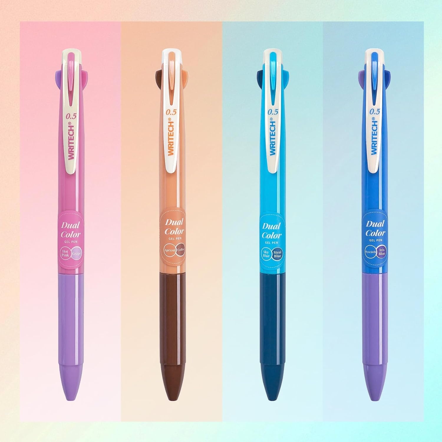 image:imageWRITECH Multi Colored Gel Pens 05mm 2 in 1 Assorted Color Ink Fine Point Tip Aesthetic Retractable Pen Smooth Writing No Bleed For Journaling Coloring Drawing 8ctMulti Scenery Colors
