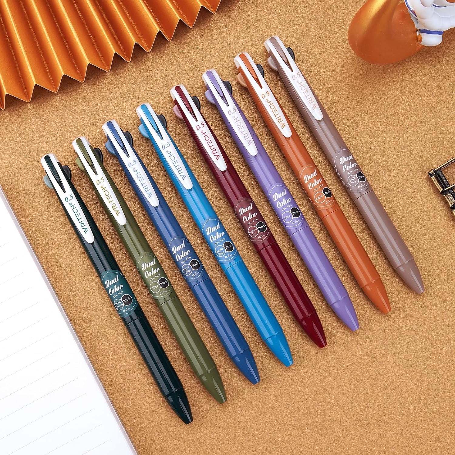 image:imageWRITECH Multi Colored Gel Pens 05mm 2 in 1 Assorted Color Ink Fine Point Tip Aesthetic Retractable Pen Smooth Writing No Bleed For Journaling Coloring Drawing 8ctVintageBlack