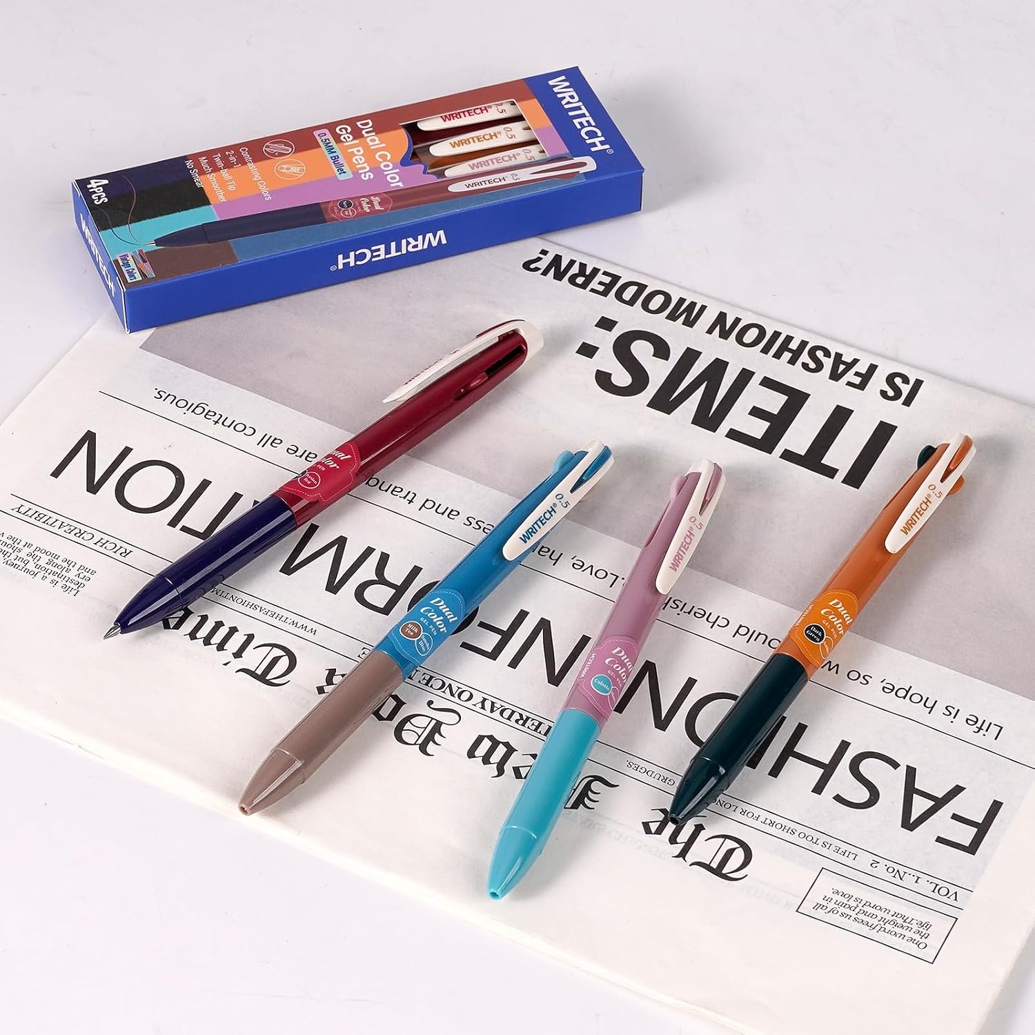 image:imageWRITECH Multi Colored Gel Pens 05mm 2 in 1 Assorted Color Ink Fine Point Tip Aesthetic Retractable Pen Smooth Writing No Bleed For Journaling Coloring Drawing 8ct4 Pcs Multicolor