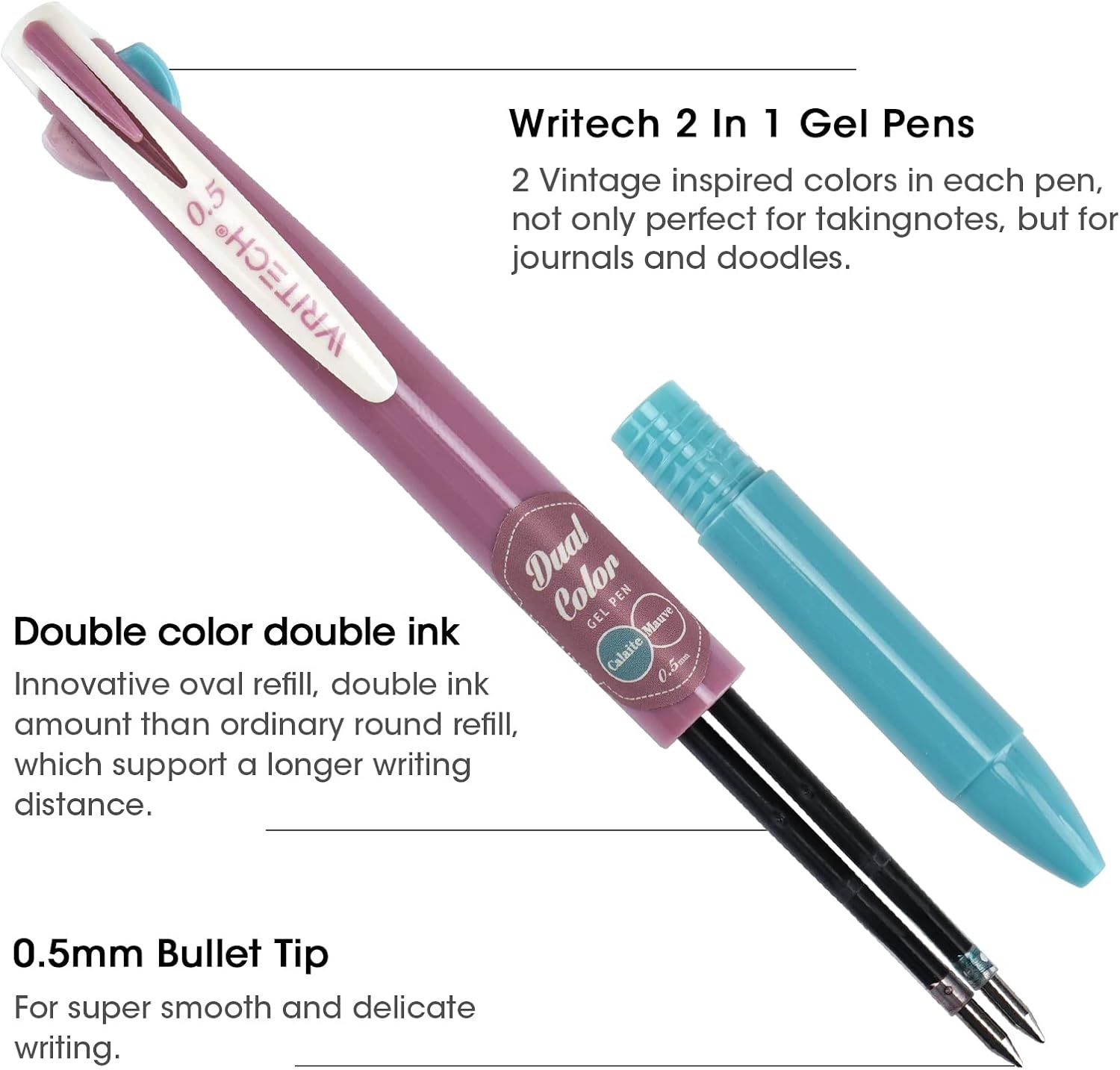 image:imageWRITECH Multi Colored Gel Pens 05mm 2 in 1 Assorted Color Ink Fine Point Tip Aesthetic Retractable Pen Smooth Writing No Bleed For Journaling Coloring Drawing 8ct4 Pcs Multicolor
