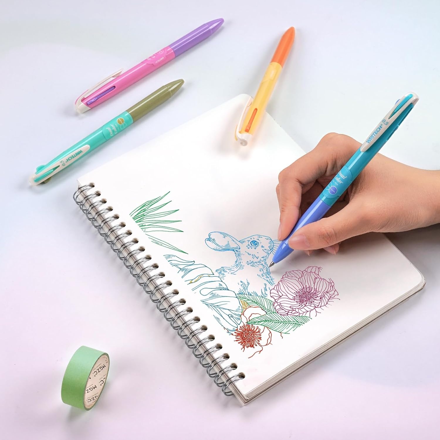 image:imageWRITECH Multi Colored Gel Pens 05mm 2 in 1 Assorted Color Ink Fine Point Tip Aesthetic Retractable Pen Smooth Writing No Bleed For Journaling Coloring Drawing 8ctMulti Scenery Colors