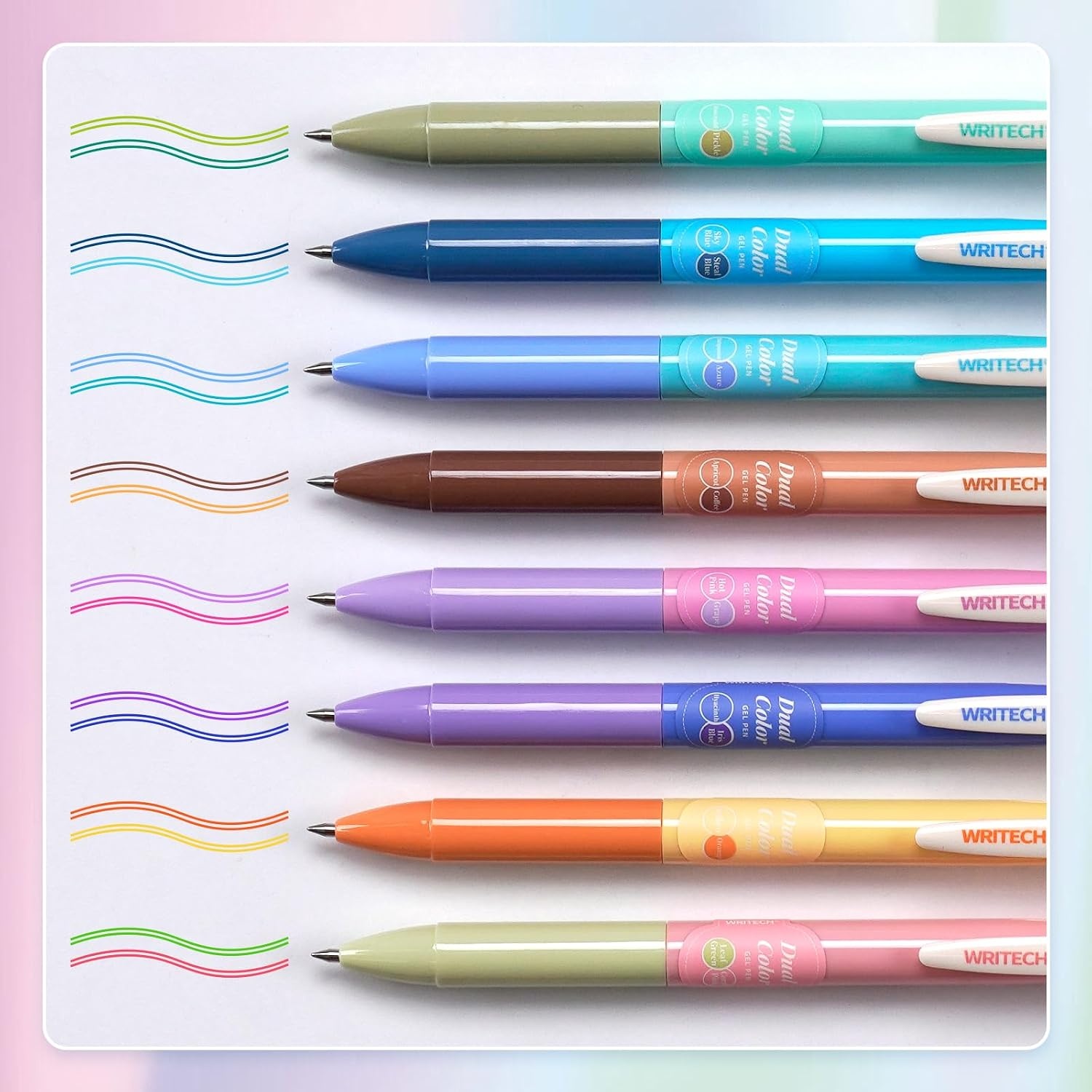 image:imageWRITECH Multi Colored Gel Pens 05mm 2 in 1 Assorted Color Ink Fine Point Tip Aesthetic Retractable Pen Smooth Writing No Bleed For Journaling Coloring Drawing 8ctMulti Scenery Colors