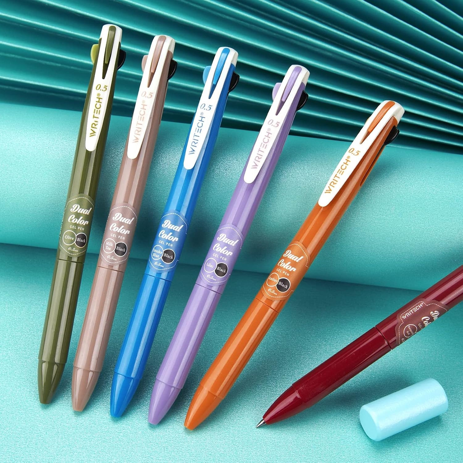 image:imageWRITECH Multi Colored Gel Pens 05mm 2 in 1 Assorted Color Ink Fine Point Tip Aesthetic Retractable Pen Smooth Writing No Bleed For Journaling Coloring Drawing 8ctVintageBlack