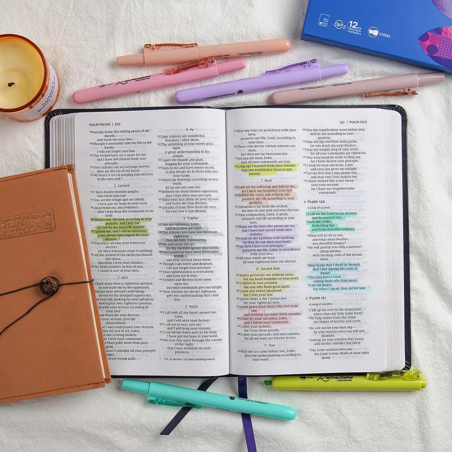 image:imageWRITECH Retractable Bible Highlighters Assorted Pastel Colors No Bleed Aesthetic Marker Pen Chisel Tip 12 PackBible Set