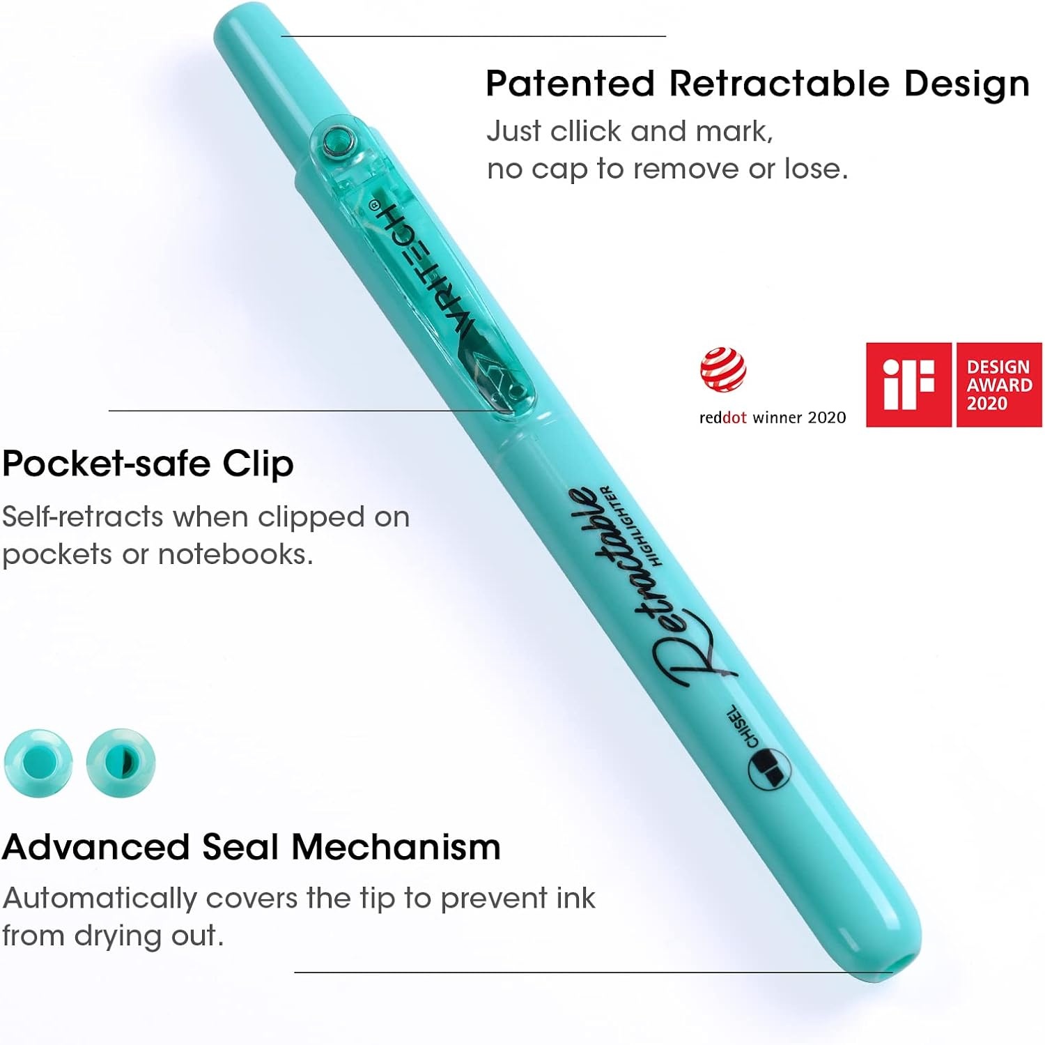 image:imageWRITECH Retractable Bible Highlighters Assorted Pastel Colors No Bleed Aesthetic Marker Pen Chisel Tip 12 PackBible Set
