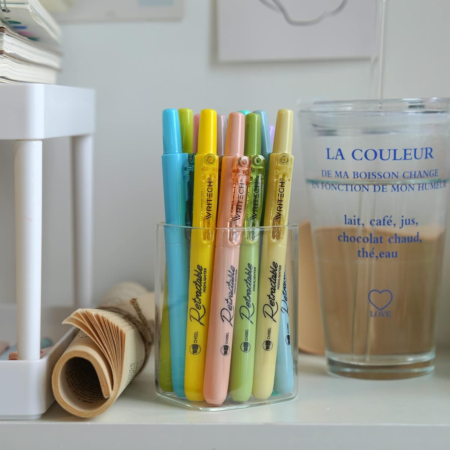 image:imageWRITECH Retractable Bible Highlighters Assorted Pastel Colors No Bleed Aesthetic Marker Pen Chisel Tip 12 PackBible Set
