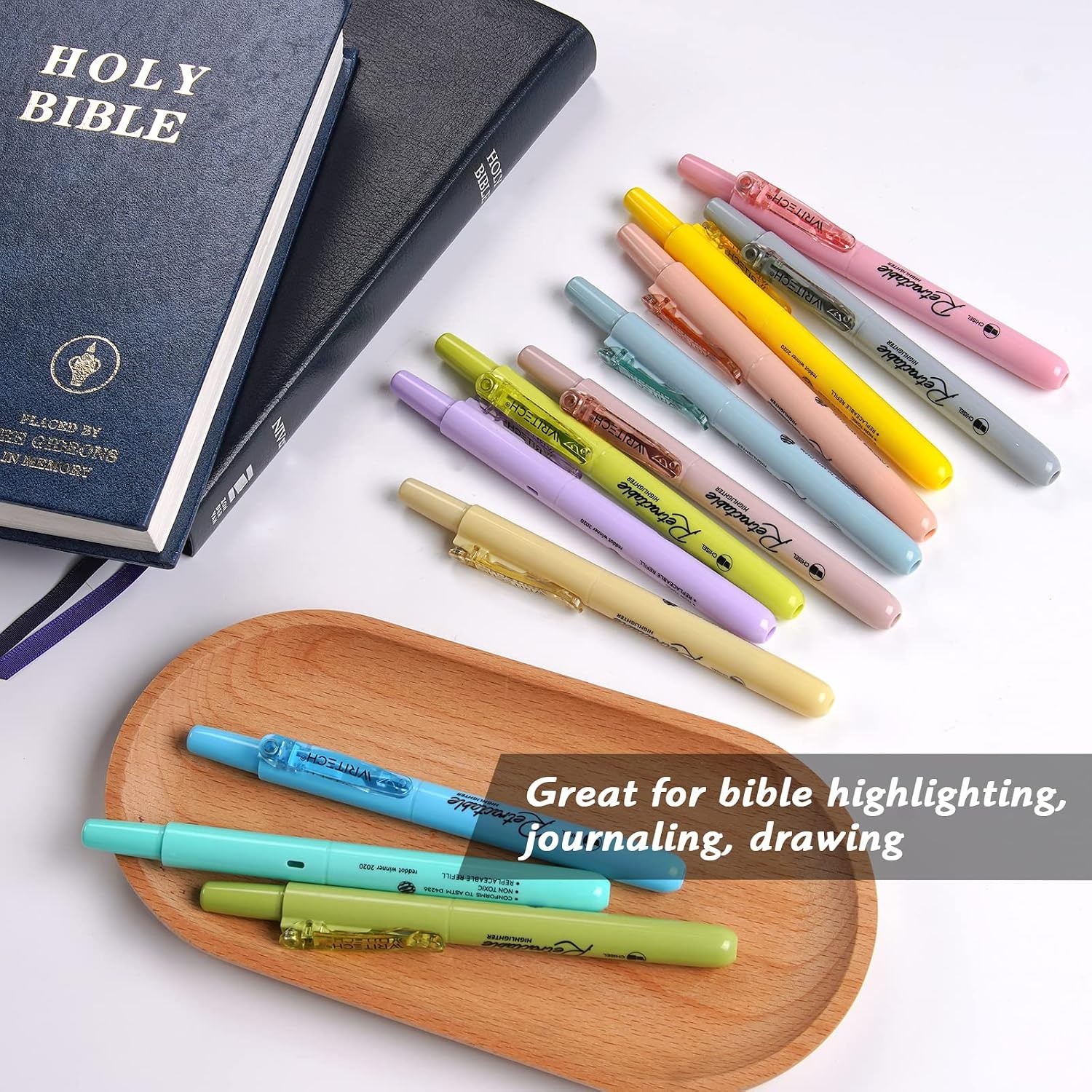 image:imageWRITECH Retractable Bible Highlighters Assorted Pastel Colors No Bleed Aesthetic Marker Pen Chisel Tip 12 PackBible Set