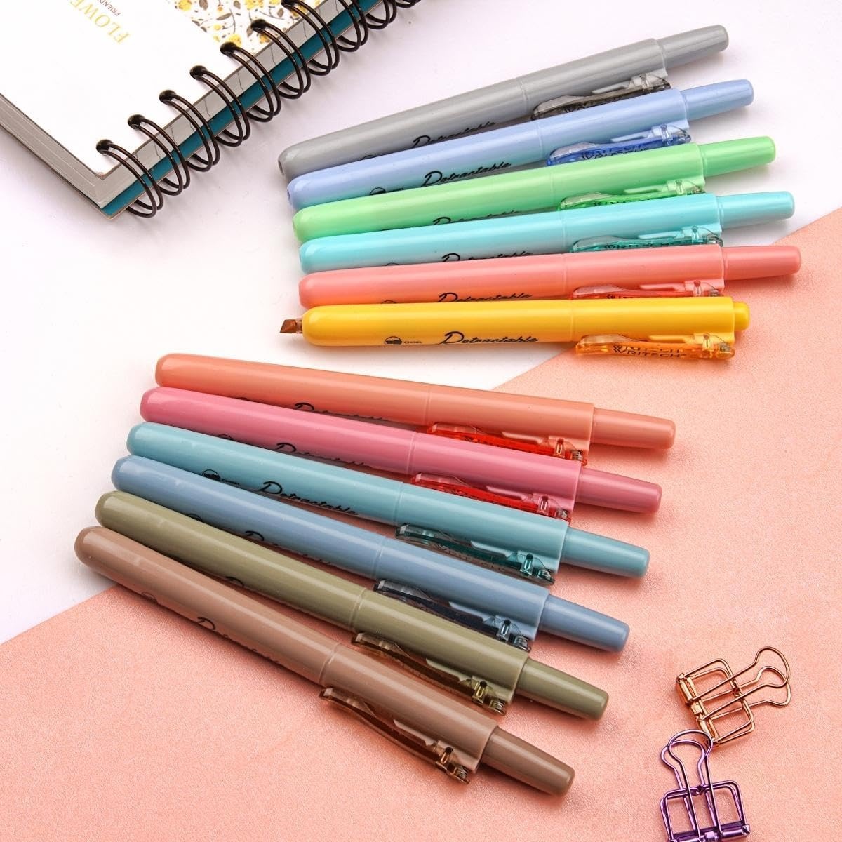 image:imageWRITECH Retractable Bible Highlighters Assorted Pastel Colors No Bleed Aesthetic Marker Pen Chisel Tip 12 PackMildVintage