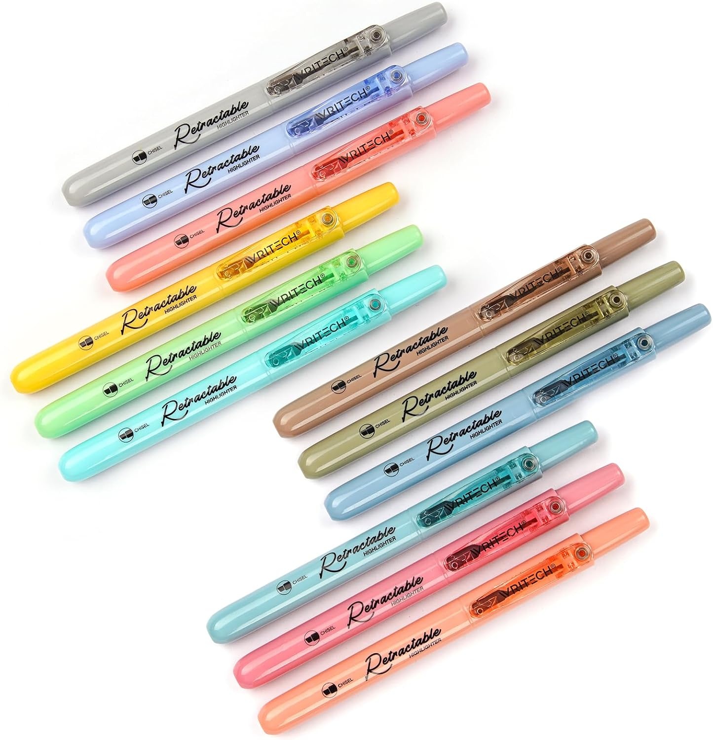 image:imageWRITECH Retractable Bible Highlighters Assorted Pastel Colors No Bleed Aesthetic Marker Pen Chisel Tip 12 PackMildVintage