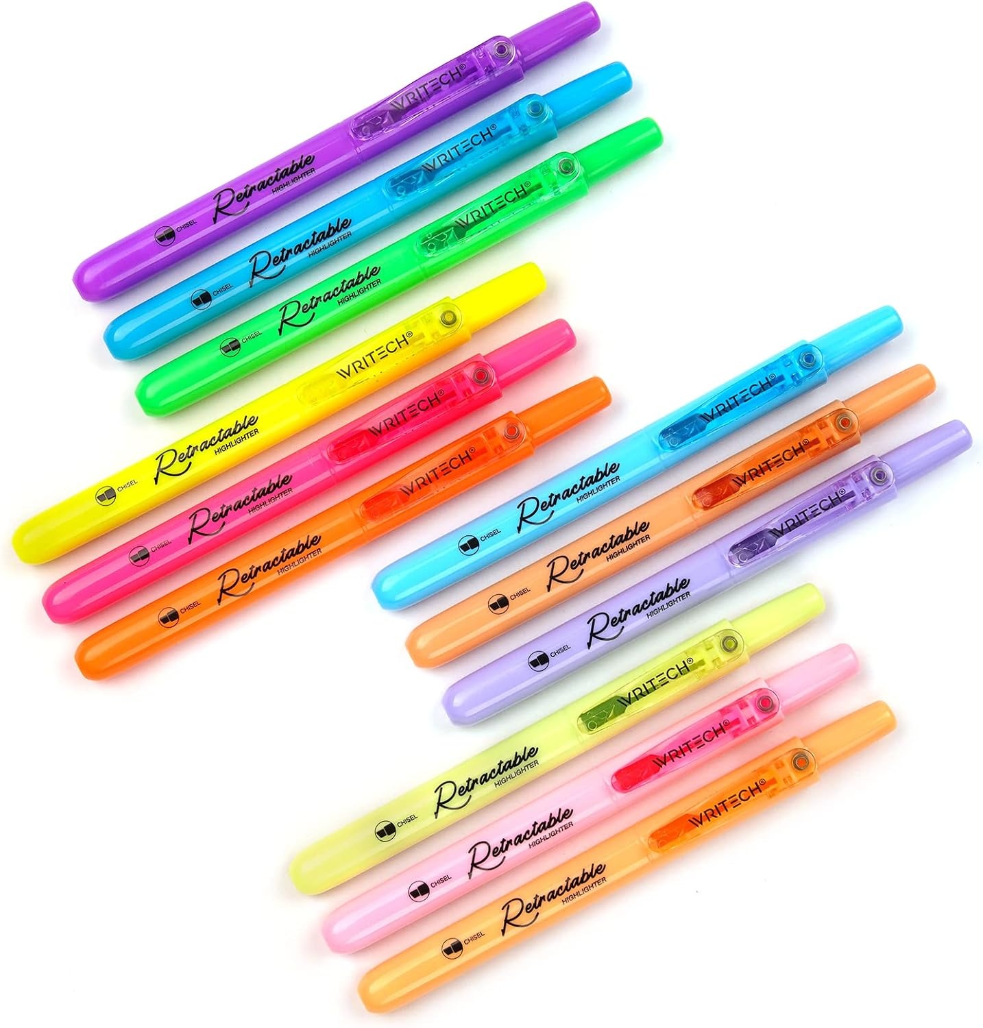 image:imageWRITECH Retractable Bible Highlighters Assorted Pastel Colors No Bleed Aesthetic Marker Pen Chisel Tip 12 PackNeonPastel