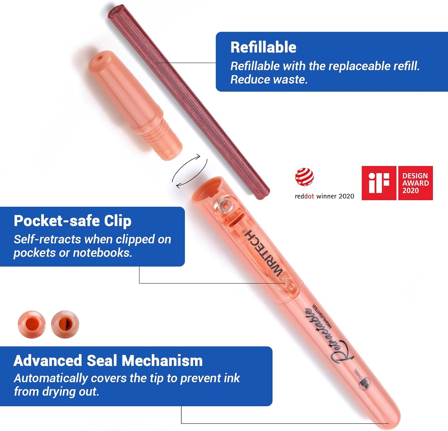 image:imageWRITECH Retractable Bible Highlighters Assorted Pastel Colors No Bleed Aesthetic Marker Pen Chisel Tip 12 PackNeutral