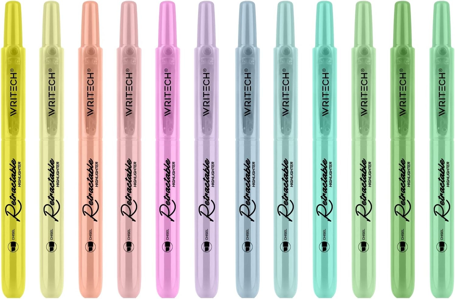 image:imageWRITECH Retractable Bible Highlighters Assorted Pastel Colors No Bleed Aesthetic Marker Pen Chisel Tip 12 PackNeutral