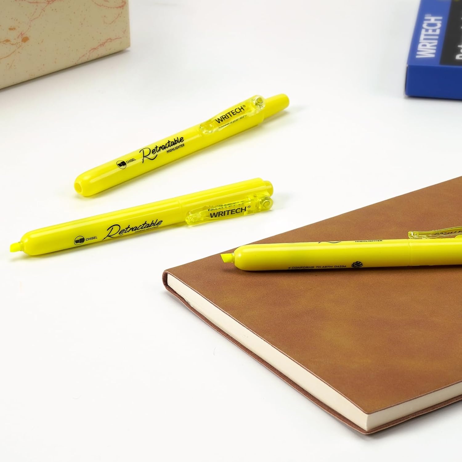 image:imageWRITECH Retractable Bible Highlighters Assorted Pastel Colors No Bleed Aesthetic Marker Pen Chisel Tip 12 PackYellow