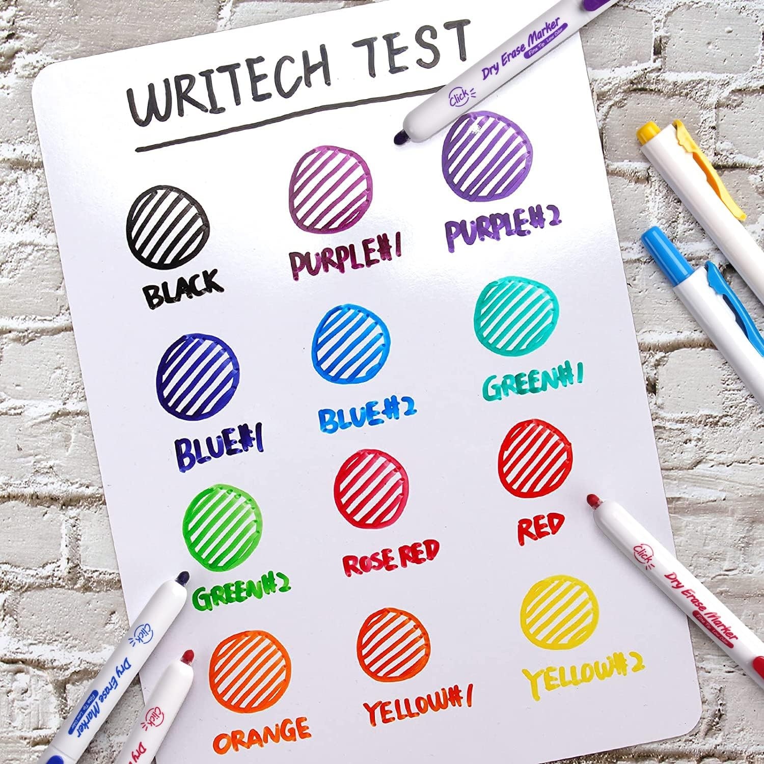 image:imageWRITECH Retractable Dry Erase Markers Fine Point Clickable Colored Ink Marker Low Odor Erasable Thin Tip Refillable Multicolor Whiteboard Marker Pen Set 6ct No Smear Bleed12 Count Pack of 1