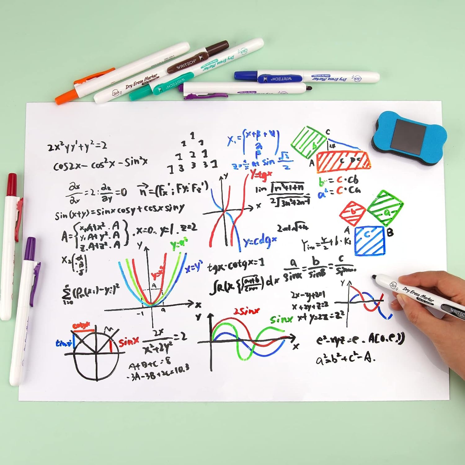 image:imageWRITECH Retractable Dry Erase Markers Fine Point Clickable Colored Ink Marker Low Odor Erasable Thin Tip Refillable Multicolor Whiteboard Marker Pen Set 6ct No Smear Bleed12 Count Pack of 1