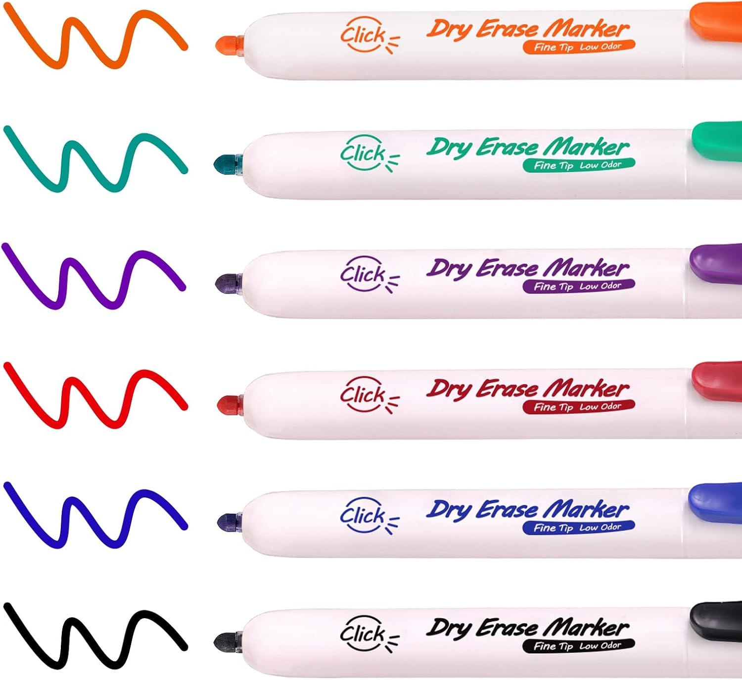 image:imageWRITECH Retractable Dry Erase Markers Fine Point Clickable Colored Ink Marker Low Odor Erasable Thin Tip Refillable Multicolor Whiteboard Marker Pen Set 6ct No Smear Bleed1 Count Pack of 6