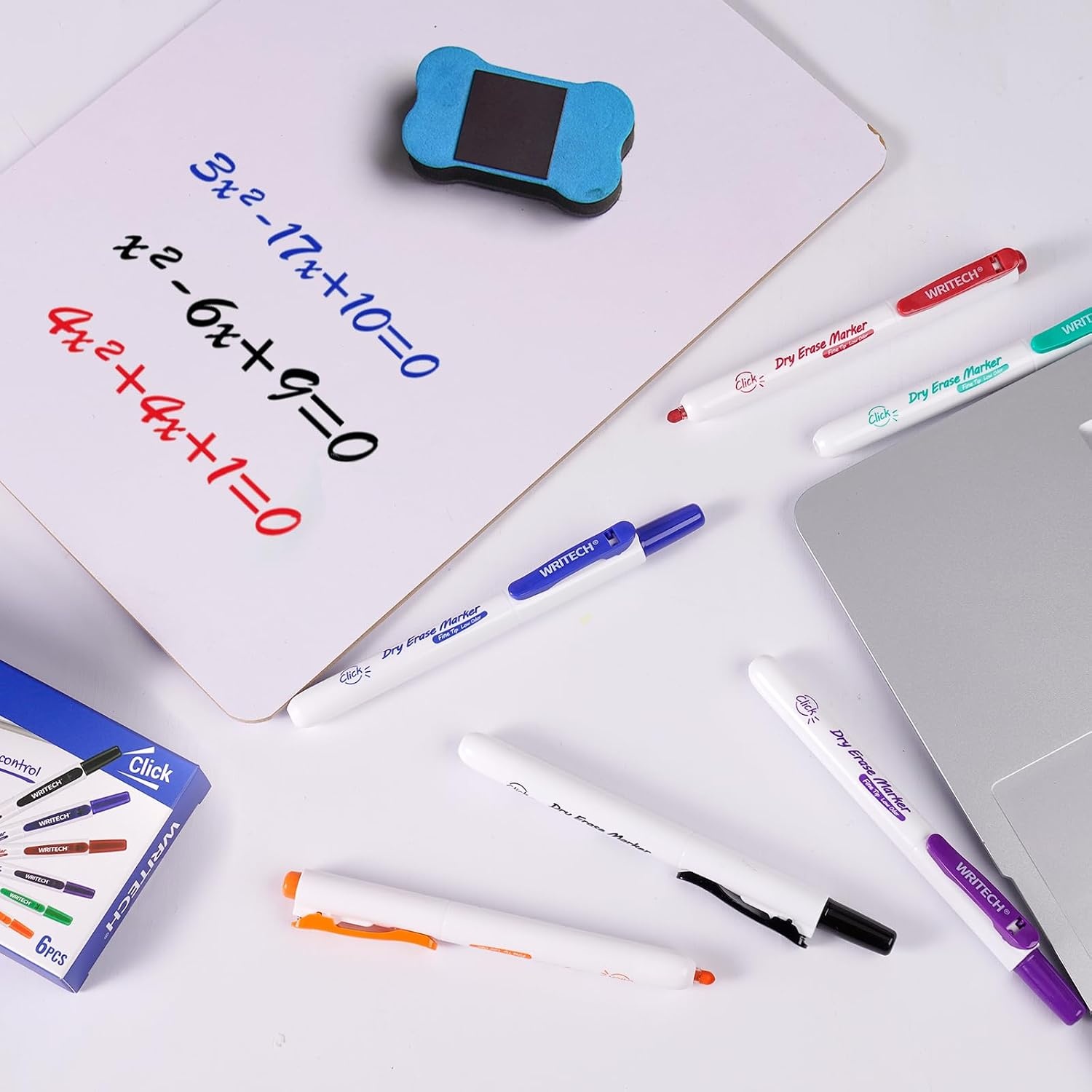 image:imageWRITECH Retractable Dry Erase Markers Fine Point Clickable Colored Ink Marker Low Odor Erasable Thin Tip Refillable Multicolor Whiteboard Marker Pen Set 6ct No Smear Bleed1 Count Pack of 6