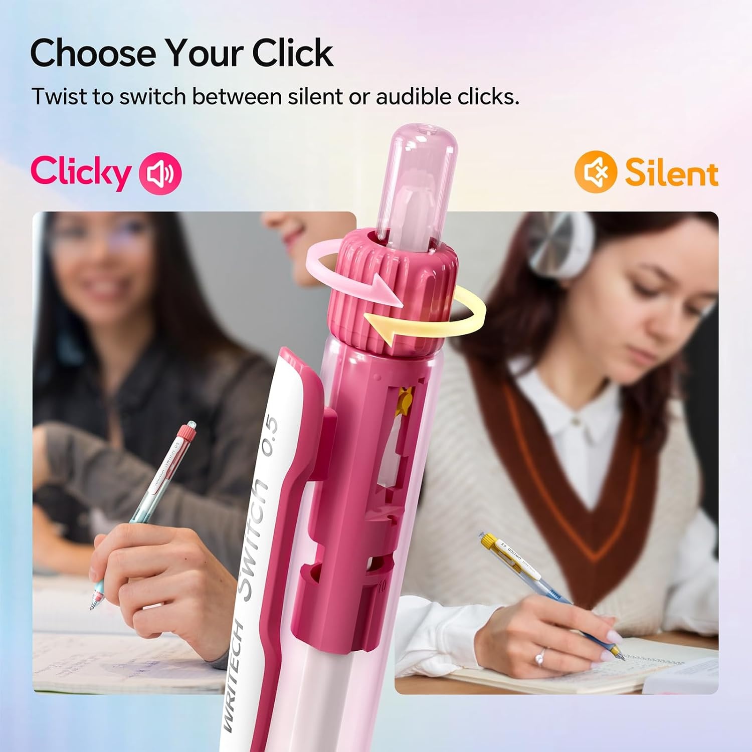 image:imageWRITECH Retractable Gel Ink Pens 05mm BlackInk Switch Between Silent and Clicky Soft Grip Fine Point Pen for Journaling Smooth Writing Quickdry No Bleed 10ctBlackB