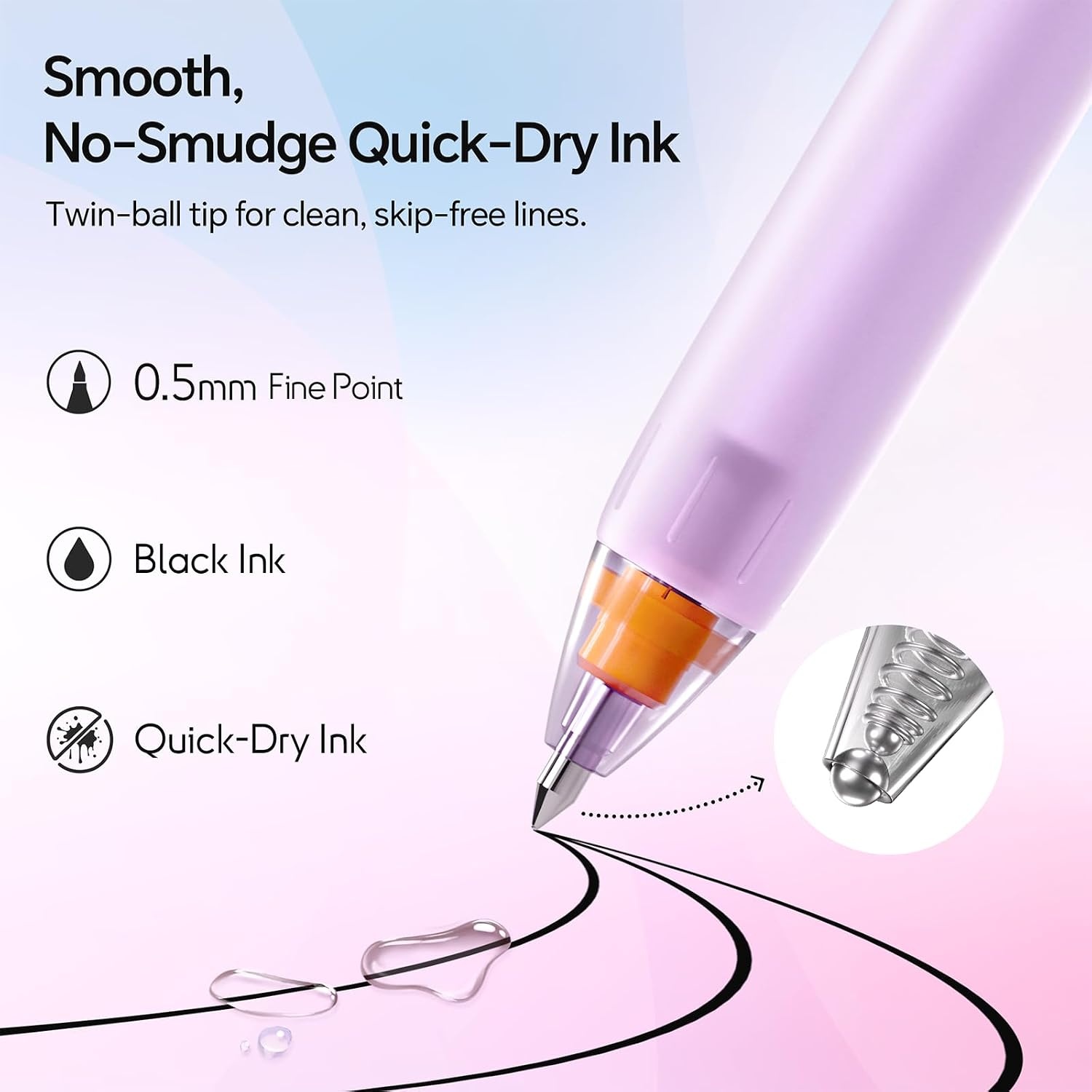 image:imageWRITECH Retractable Gel Ink Pens 05mm BlackInk Switch Between Silent and Clicky Soft Grip Fine Point Pen for Journaling Smooth Writing Quickdry No Bleed 10ctBlackB