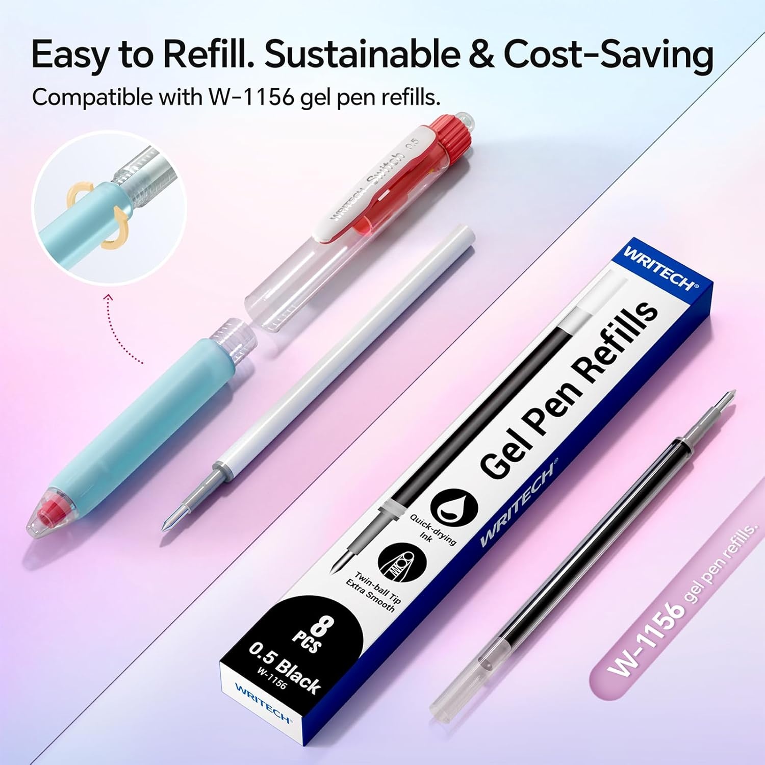 image:imageWRITECH Retractable Gel Ink Pens 05mm BlackInk Switch Between Silent and Clicky Soft Grip Fine Point Pen for Journaling Smooth Writing Quickdry No Bleed 10ctBlackB