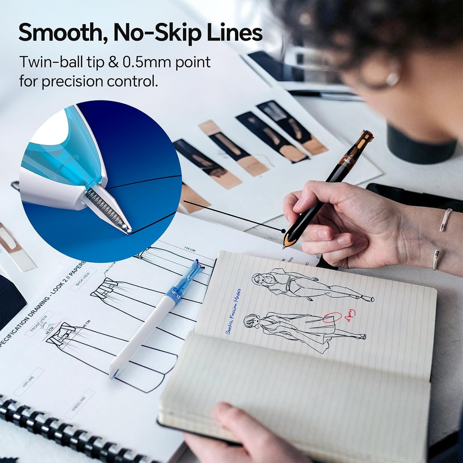 image:imageWRITECH Retractable Gel Ink Pens 05mm Fine Point 3 in 1 Multi Colored Pen Black Blue Red 4ct with 4 Refills No Smear Assorted Colors Min 3 for Smooth Writing Journaling Drawing