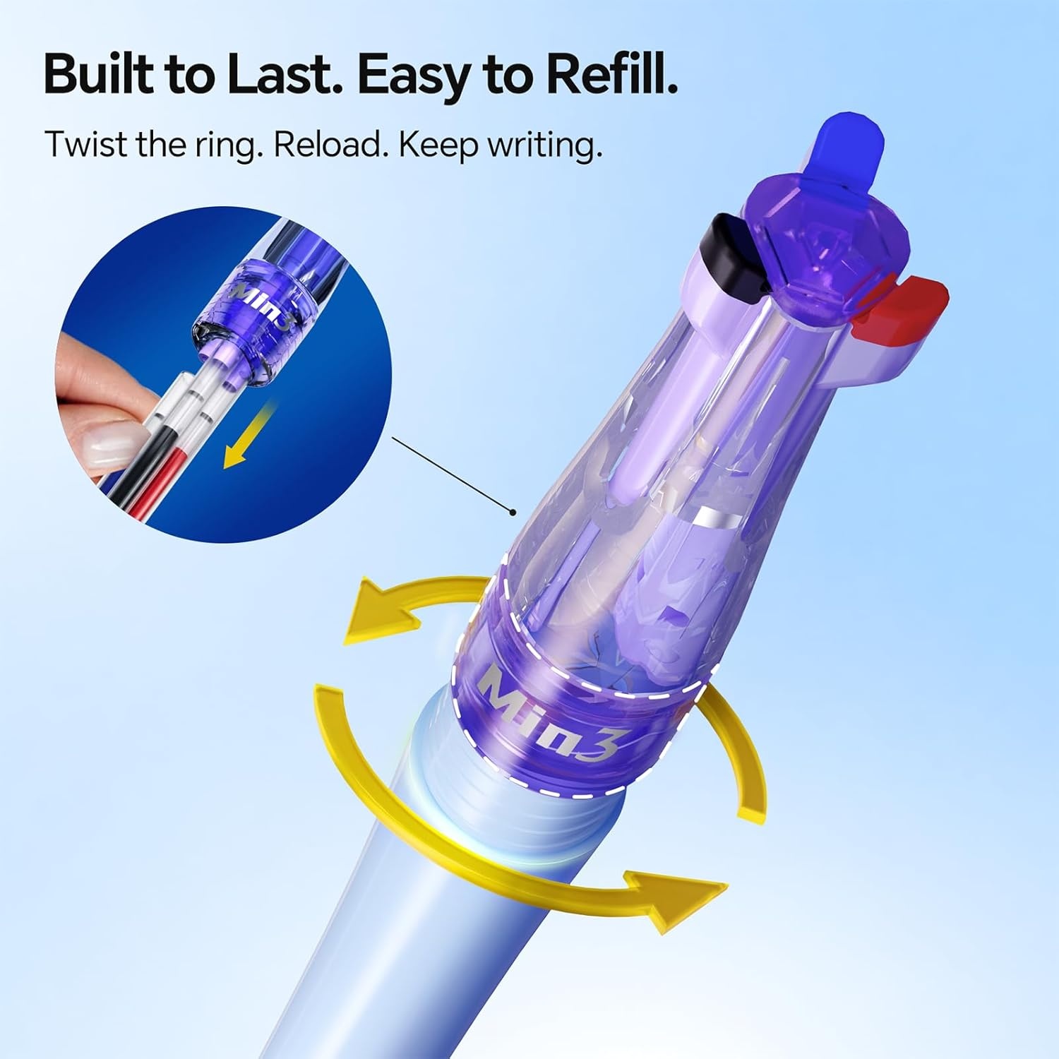image:imageWRITECH Retractable Gel Ink Pens 05mm Fine Point 3 in 1 Multi Colored Pen Black Blue Red 4ct with 4 Refills No Smear Assorted Colors Min 3 for Smooth Writing Journaling Drawing
