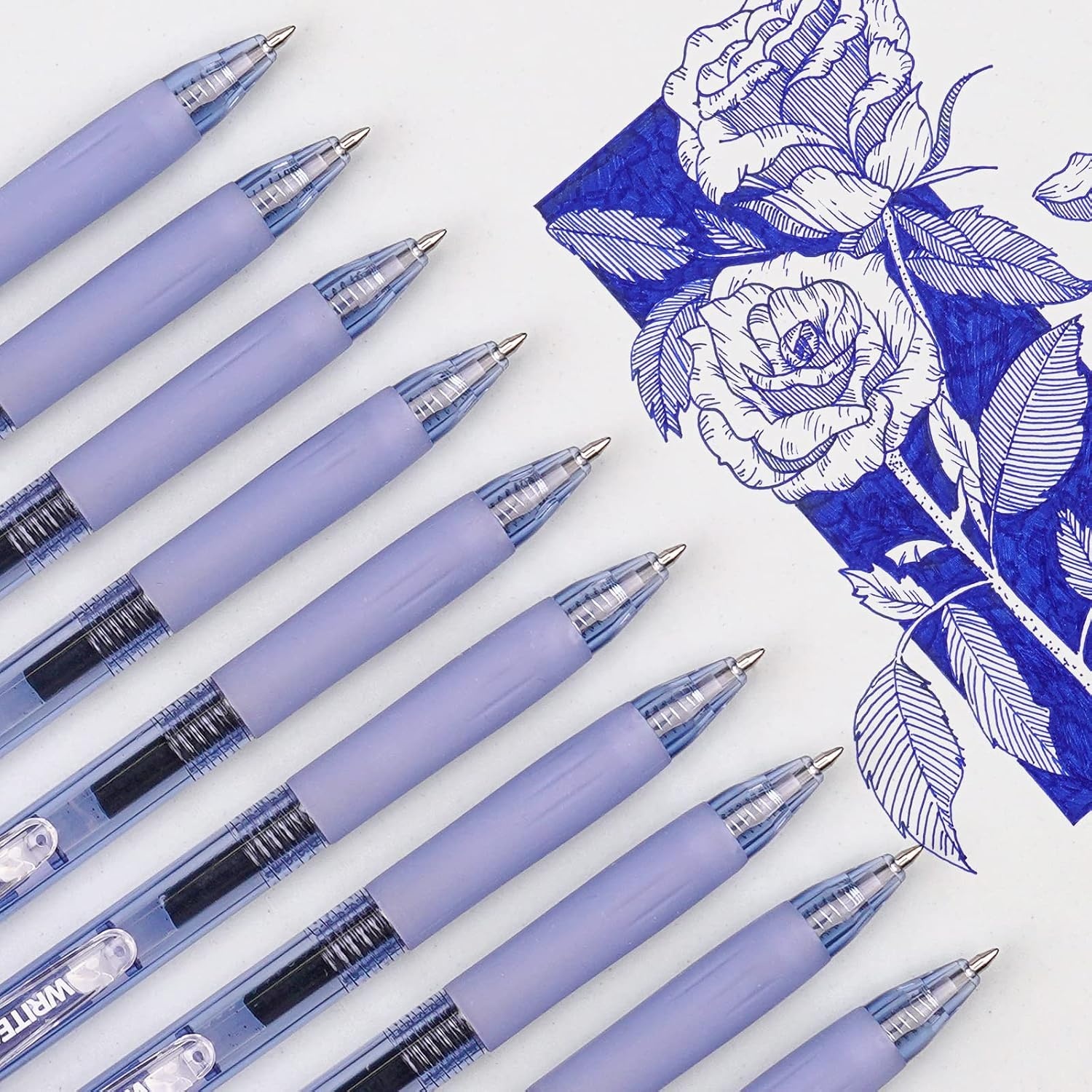image:imageWRITECH Retractable Gel Ink Pens 07mm Medium Point BlueInk Color Pen for Journaling Smooth Writing Fine Tip Quickdry Ink No Bleed Set 10ct