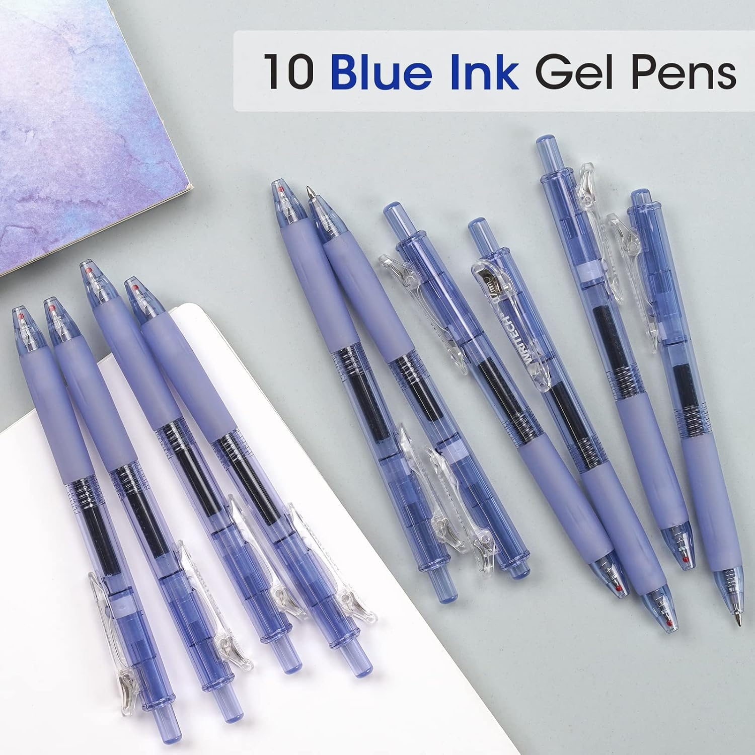 image:imageWRITECH Retractable Gel Ink Pens 07mm Medium Point BlueInk Color Pen for Journaling Smooth Writing Fine Tip Quickdry Ink No Bleed Set 10ct