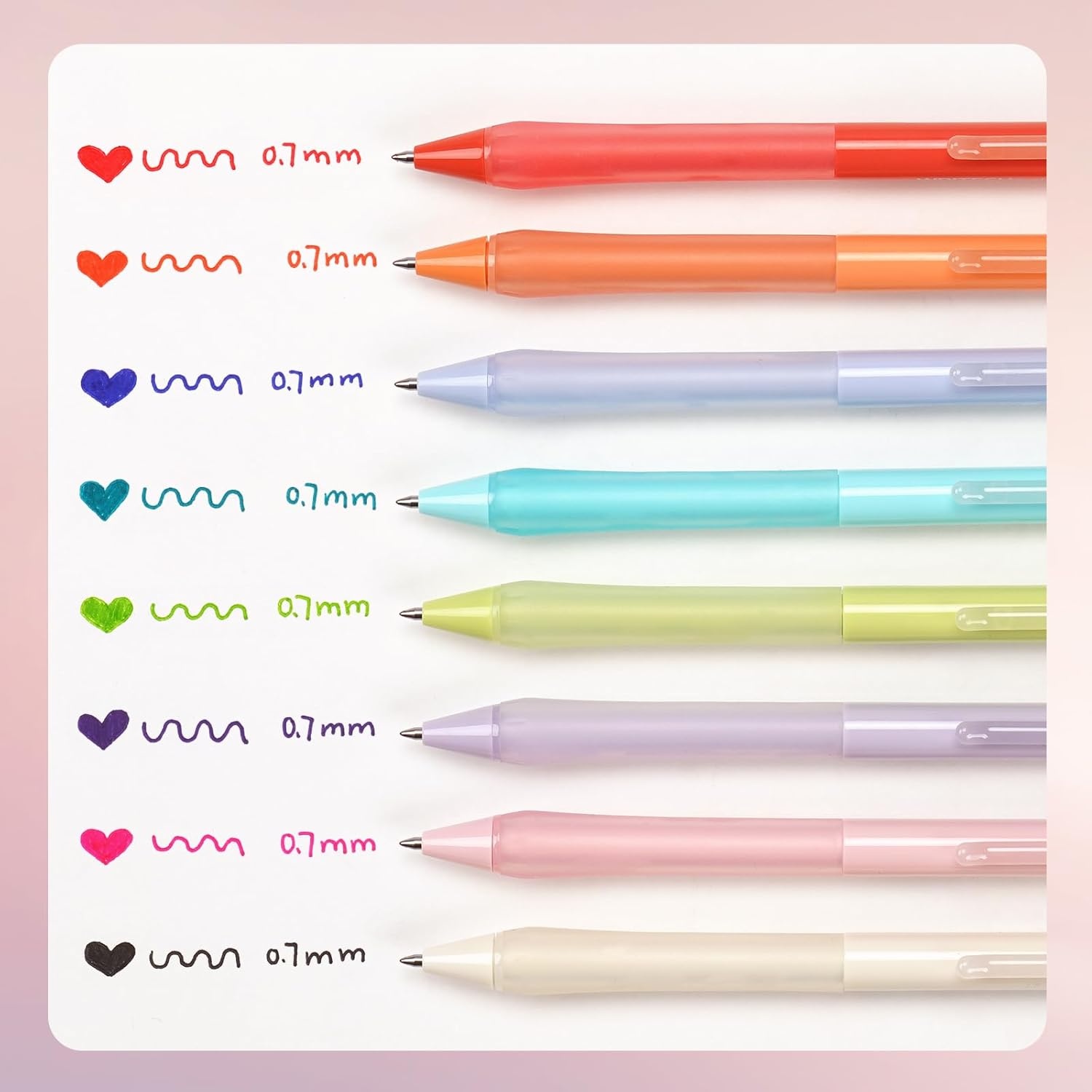 image:imageWRITECH Retractable Gel Ink Pens Fine Point 07mm Assorted Color Soft Grip 8ct No Bleed amp Smear Extra Smooth Writing Bullet Tip Colored Pen Set for Journaling ColoringMulticolor