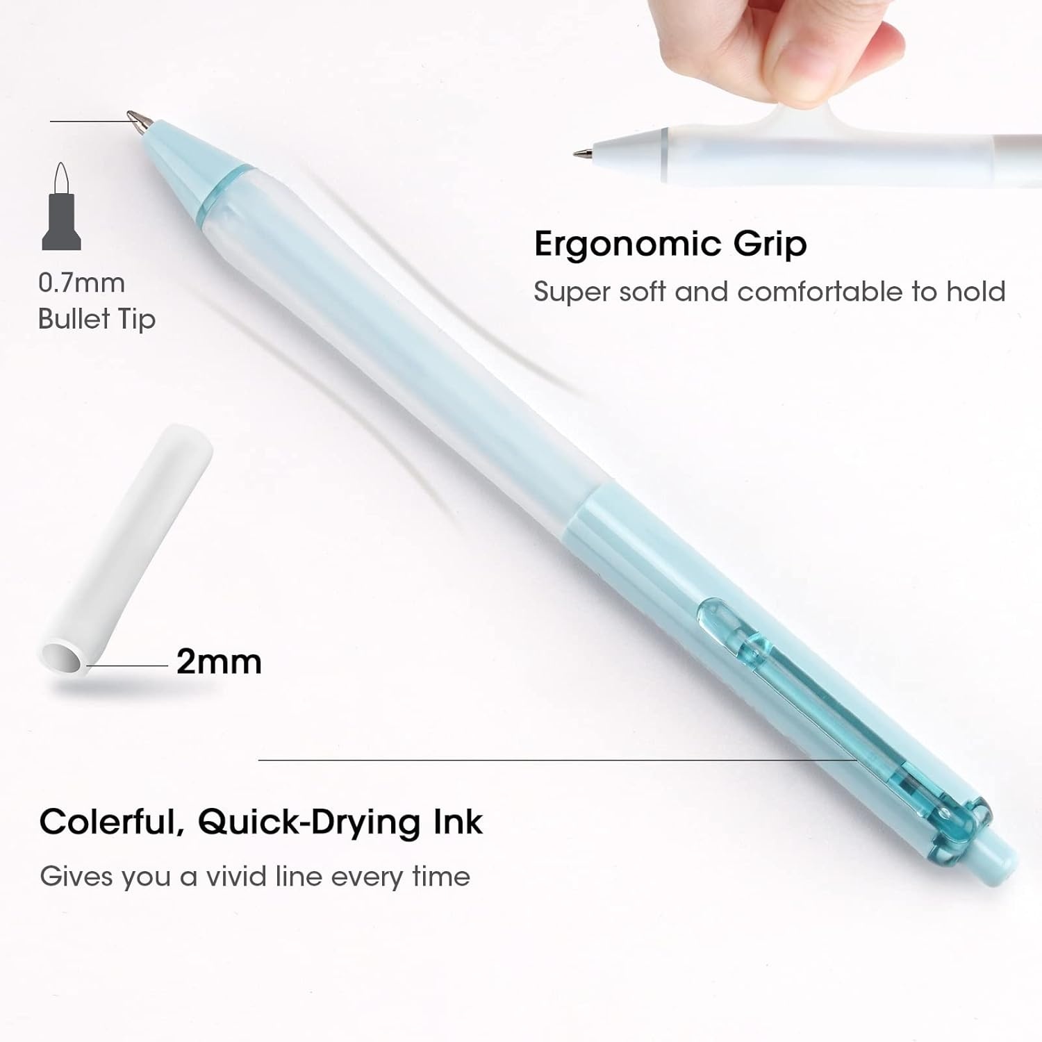 image:imageWRITECH Retractable Gel Ink Pens Fine Point 07mm Assorted Color Soft Grip 8ct No Bleed amp Smear Extra Smooth Writing Bullet Tip Colored Pen Set for Journaling ColoringBlack