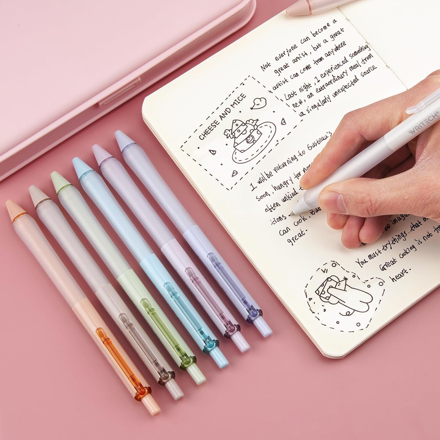 image:imageWRITECH Retractable Gel Ink Pens Fine Point 07mm Assorted Color Soft Grip 8ct No Bleed amp Smear Extra Smooth Writing Bullet Tip Colored Pen Set for Journaling ColoringBlack