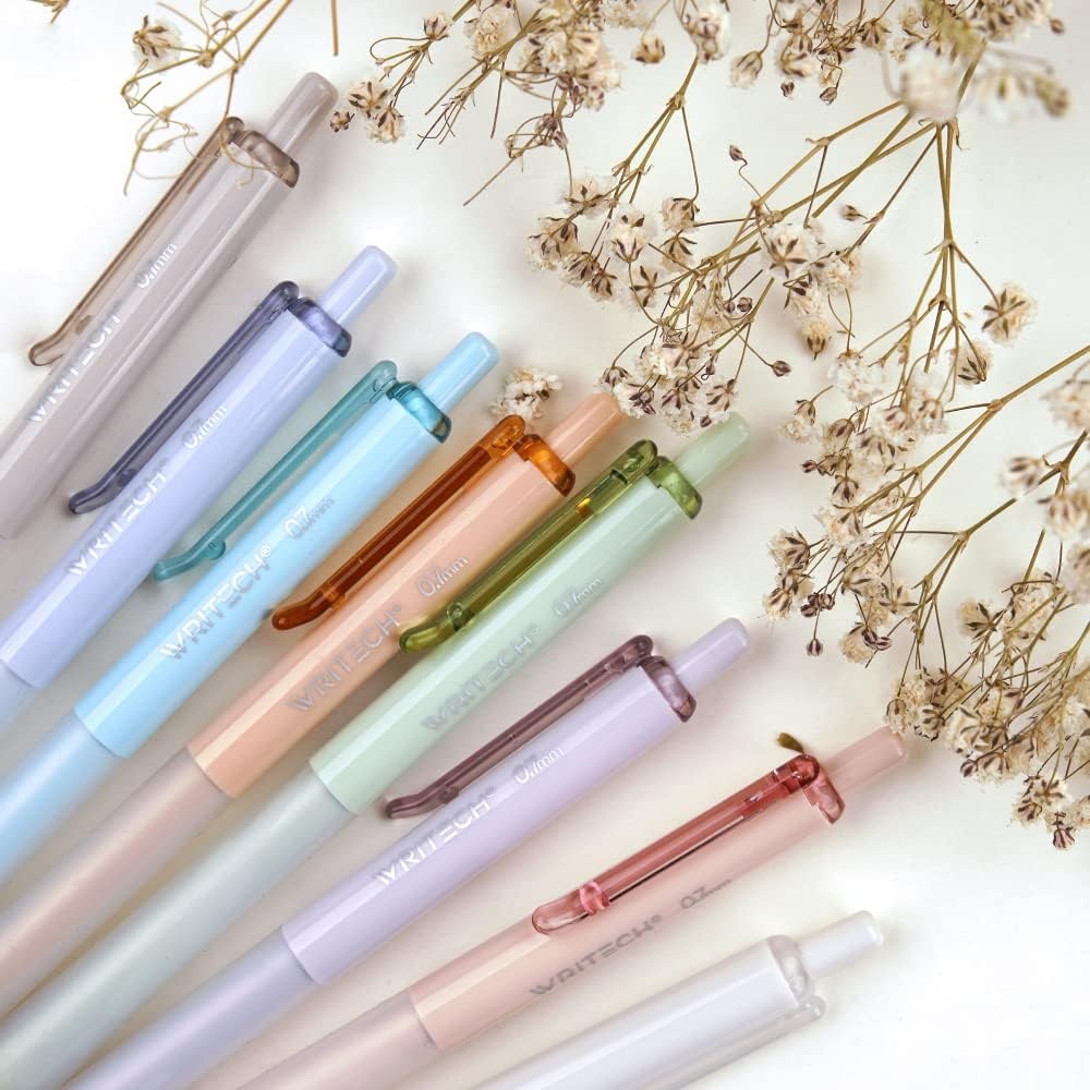 image:imageWRITECH Retractable Gel Ink Pens Fine Point 07mm Assorted Color Soft Grip 8ct No Bleed amp Smear Extra Smooth Writing Bullet Tip Colored Pen Set for Journaling ColoringBlack