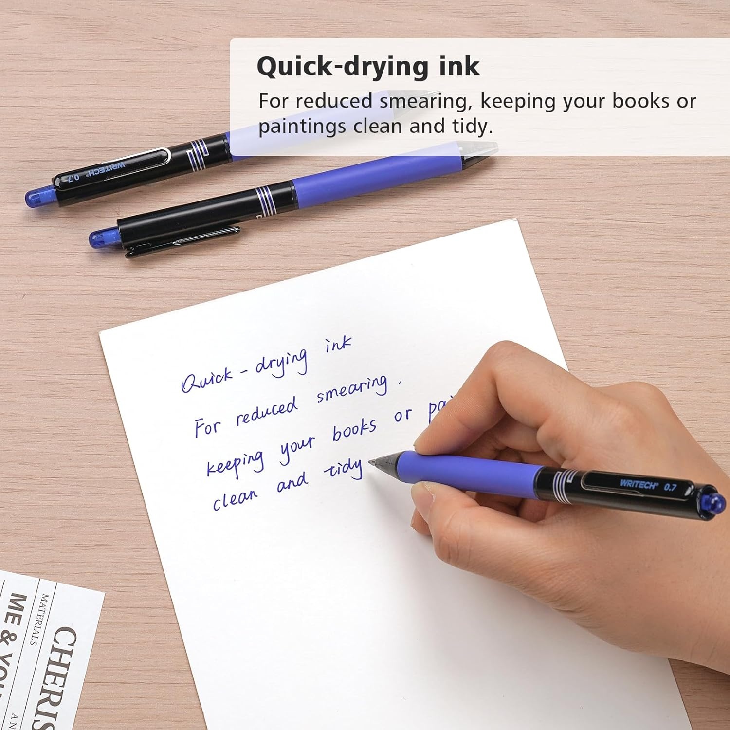 image:imageWRITECH Retractable Gel Ink Pens Multi Colored 07mm Medium Point Colorful Click Pen for Smooth Writing Journaling Drawing Notetaking No Bleed amp Smear amp Smudge 8ct Vibrant Assorted ColorsBlue