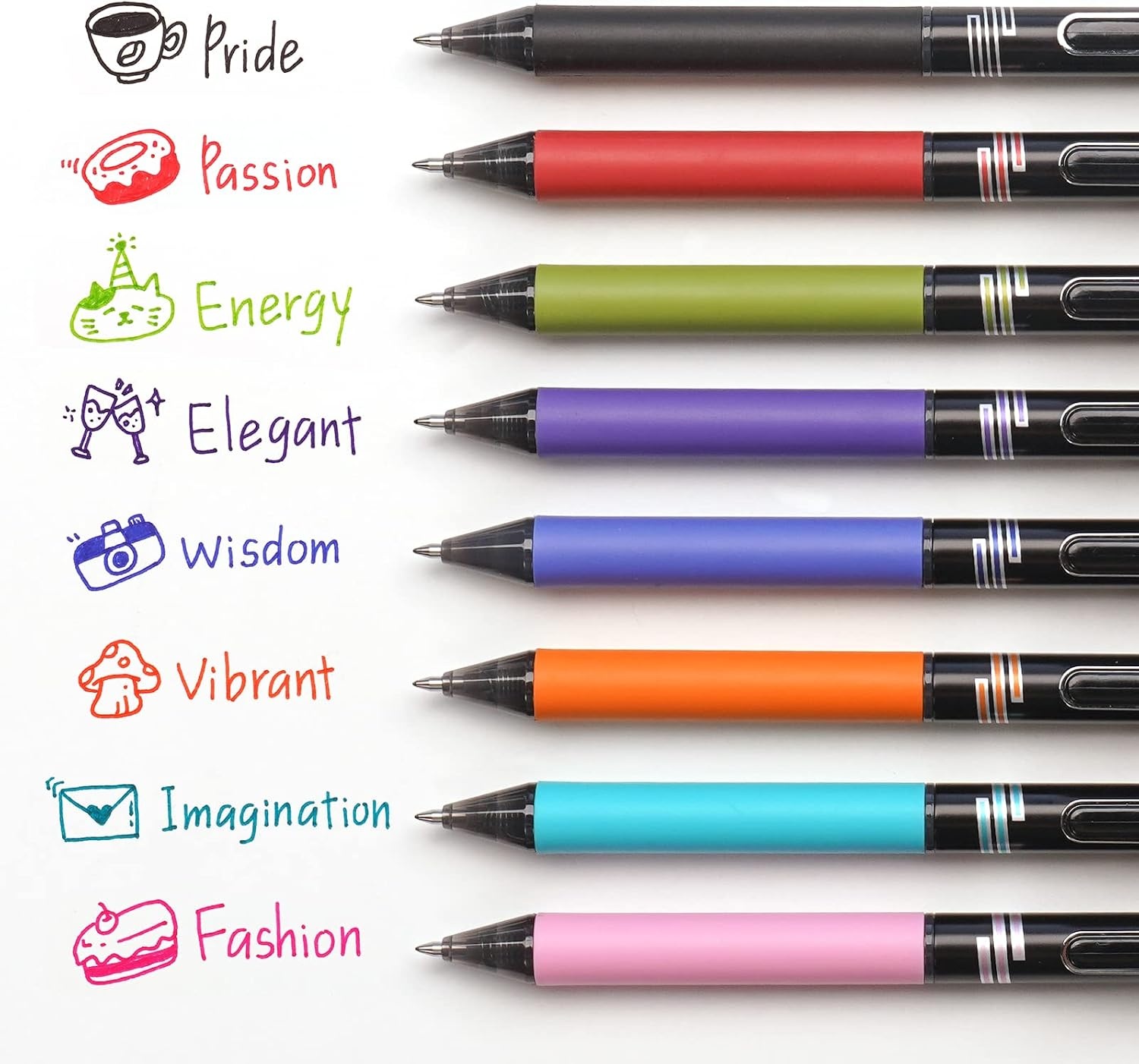 image:imageWRITECH Retractable Gel Ink Pens Multi Colored 07mm Medium Point Colorful Click Pen for Smooth Writing Journaling Drawing Notetaking No Bleed amp Smear amp Smudge 8ct Vibrant Assorted ColorsAMultiColor
