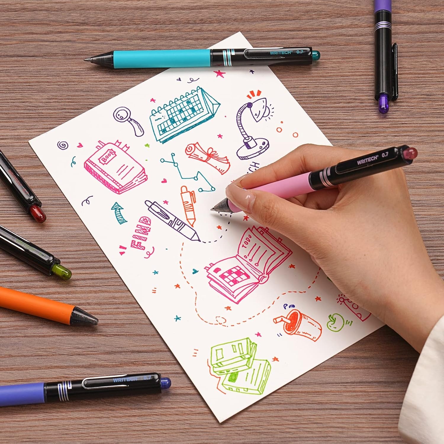image:imageWRITECH Retractable Gel Ink Pens Multi Colored 07mm Medium Point Colorful Click Pen for Smooth Writing Journaling Drawing Notetaking No Bleed amp Smear amp Smudge 8ct Vibrant Assorted ColorsAMultiColor