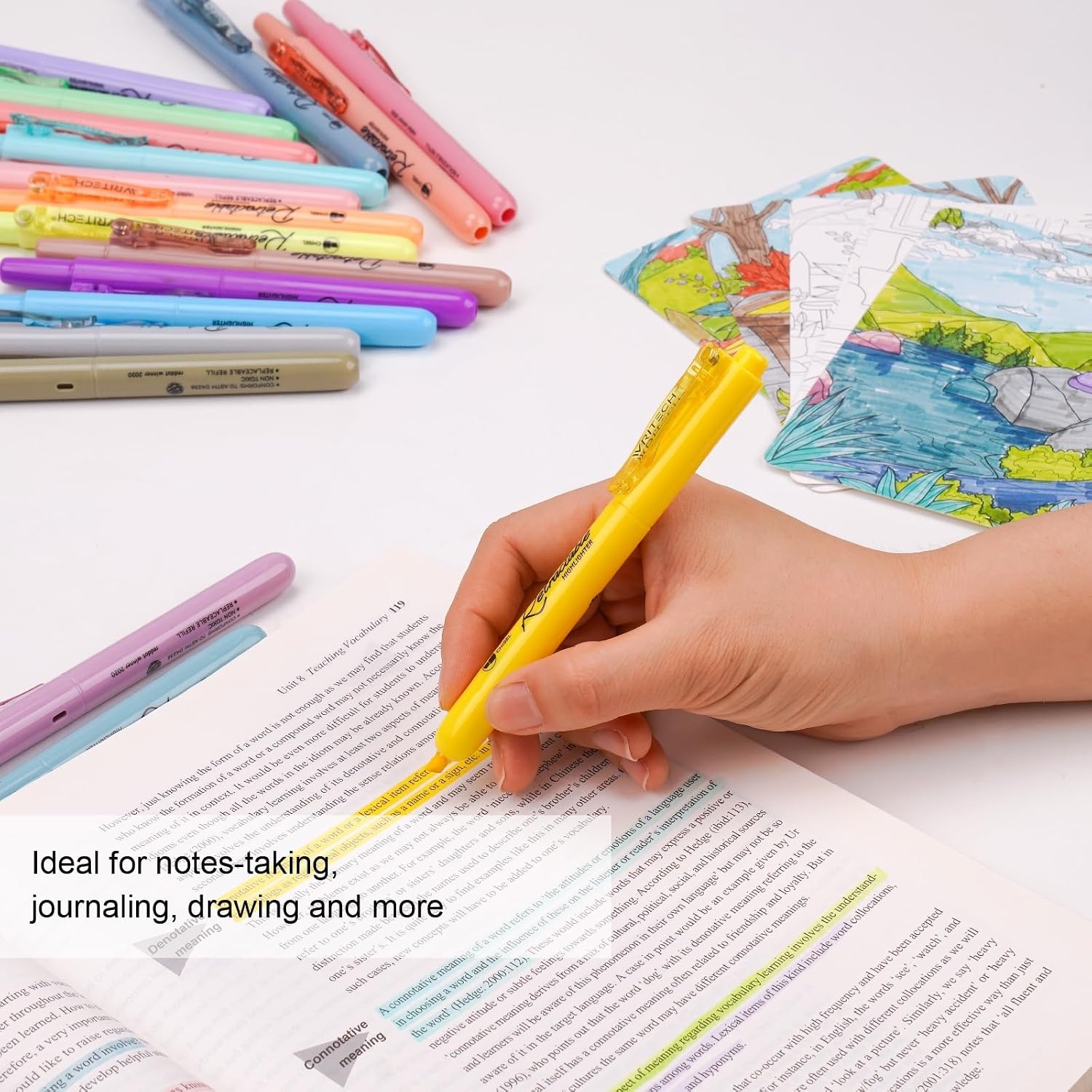 image:imageWRITECH Retractable Highlighters Assorted Colors Chisel Tip Click Aesthetic Highlighter Marker Pens Pack Multi Colored Ink No Bleed Smear for Highlighting Journaling 6ct VintageGift Set