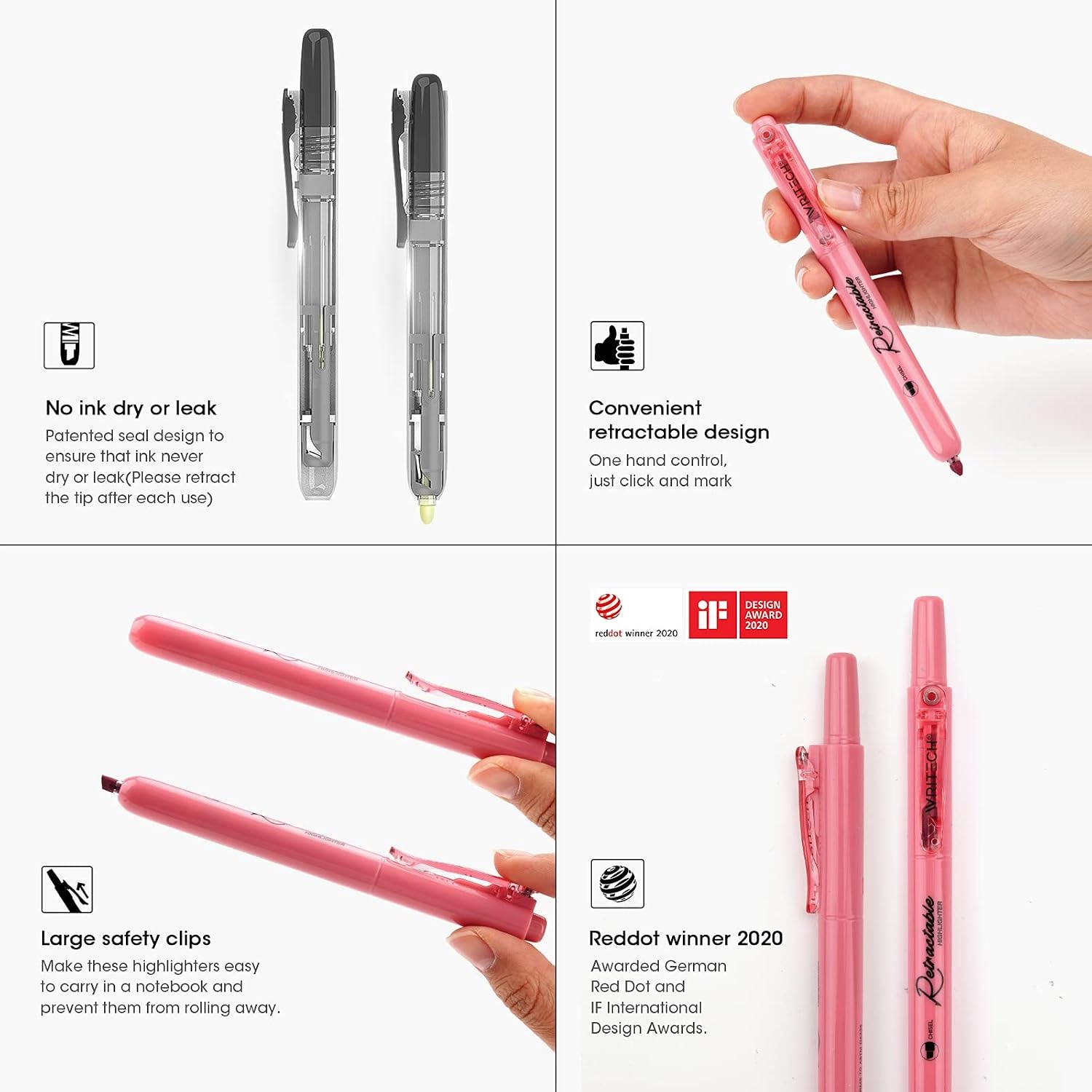 image:imageWRITECH Retractable Highlighters Assorted Colors Chisel Tip Click Aesthetic Highlighter Marker Pens Pack Multi Colored Ink No Bleed Smear for Highlighting Journaling 6ct VintageBig Pack
