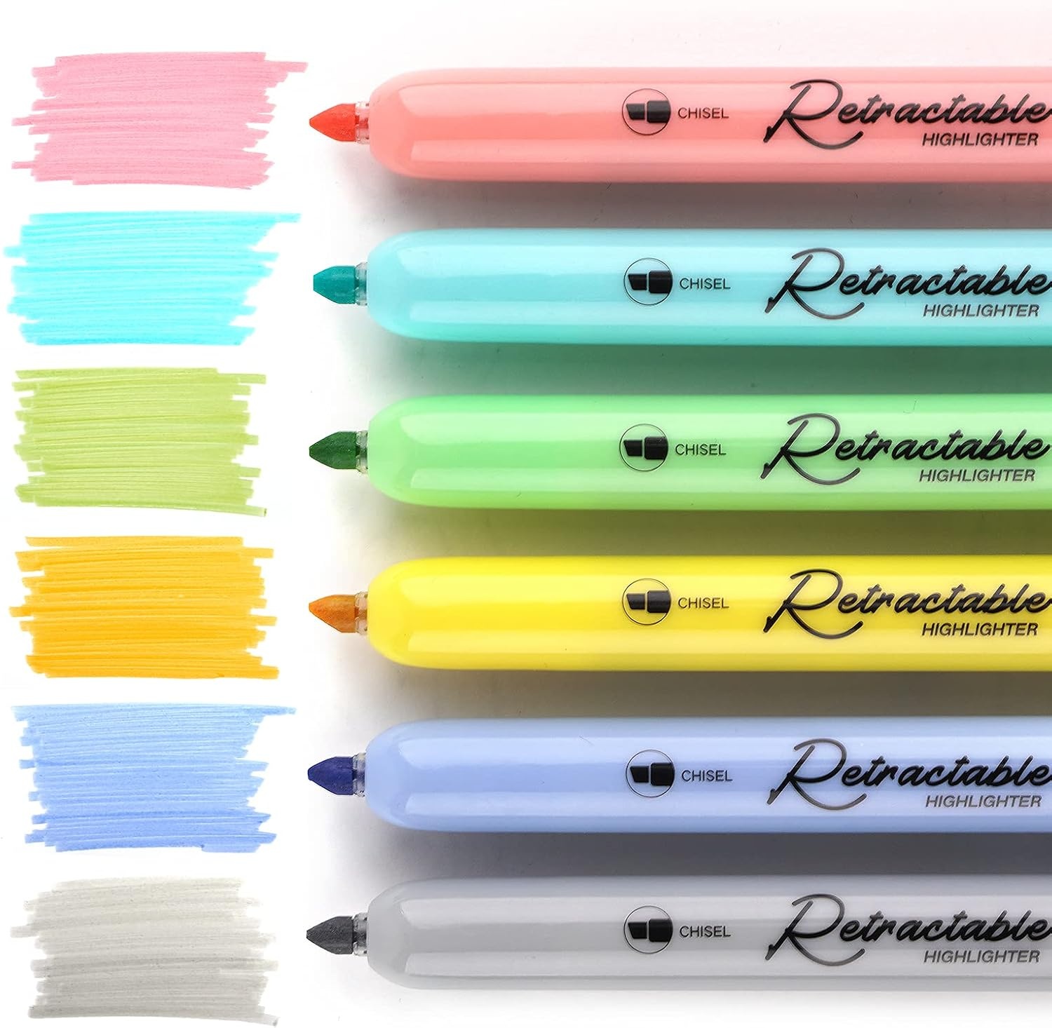 image:imageWRITECH Retractable Highlighters Assorted Colors Chisel Tip Click Aesthetic Highlighter Marker Pens Pack Multi Colored Ink No Bleed Smear for Highlighting Journaling 6ct VintageMild
