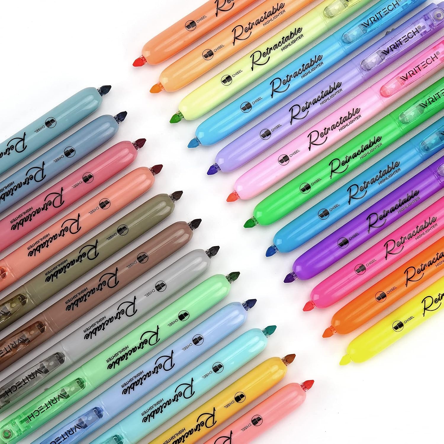 image:imageWRITECH Retractable Highlighters Assorted Colors Chisel Tip Click Aesthetic Highlighter Marker Pens Pack Multi Colored Ink No Bleed Smear for Highlighting Journaling 6ct VintageBig Pack