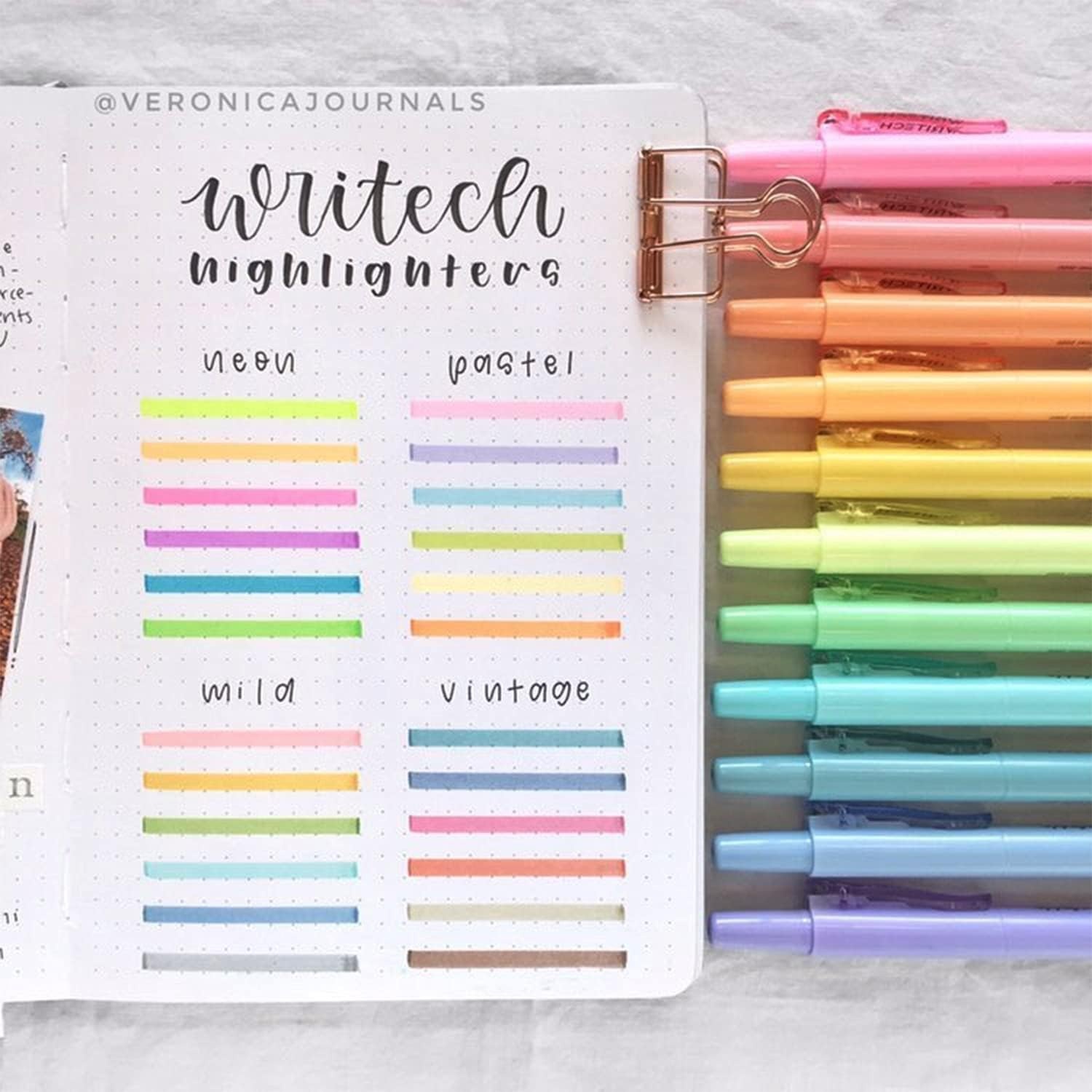 image:imageWRITECH Retractable Highlighters Assorted Colors Chisel Tip Click Aesthetic Highlighter Marker Pens Pack Multi Colored Ink No Bleed Smear for Highlighting Journaling 6ct VintageBig Pack