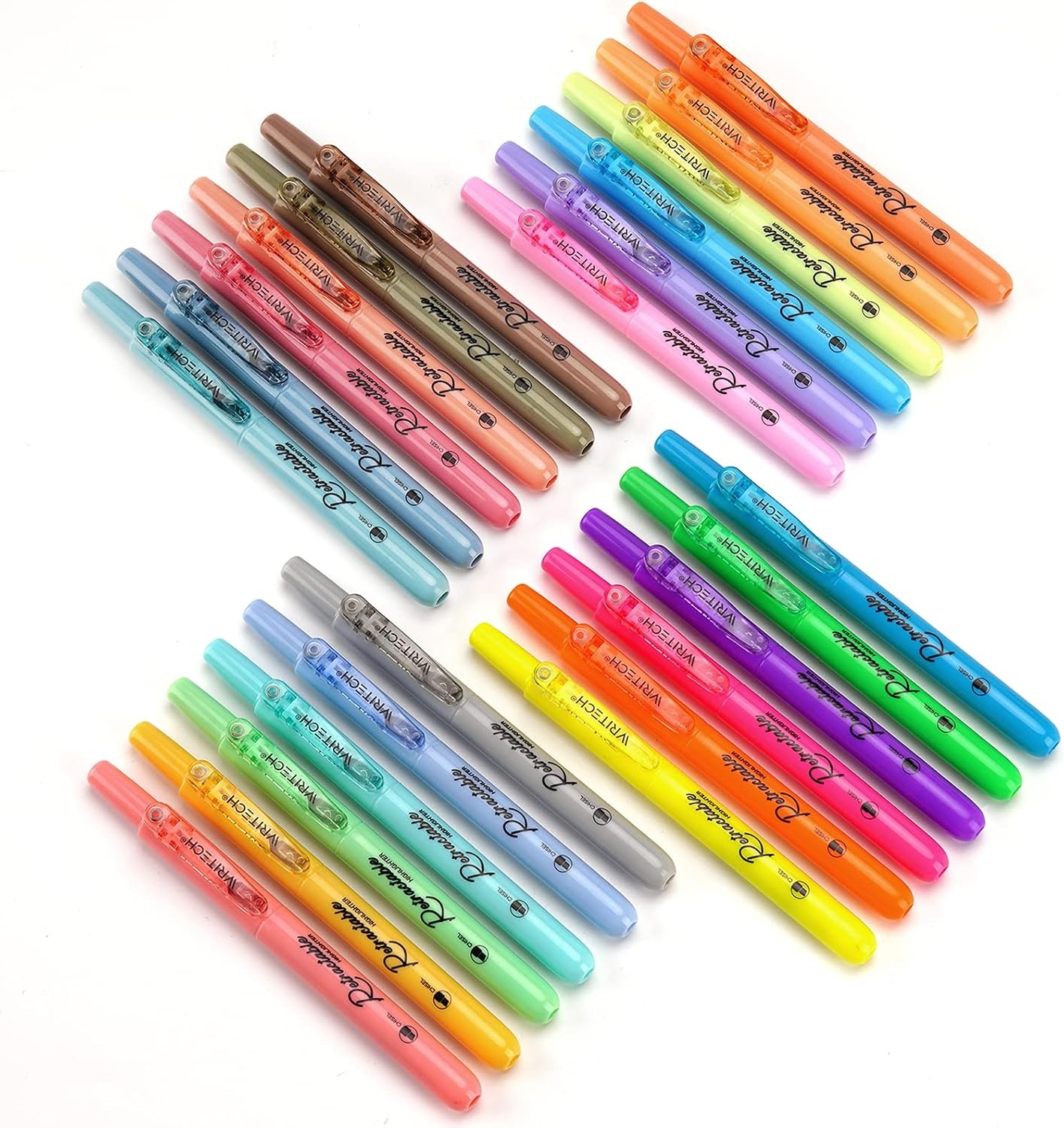image:imageWRITECH Retractable Highlighters Assorted Colors Chisel Tip Click Aesthetic Highlighter Marker Pens Pack Multi Colored Ink No Bleed Smear for Highlighting Journaling 6ct VintageBig Pack