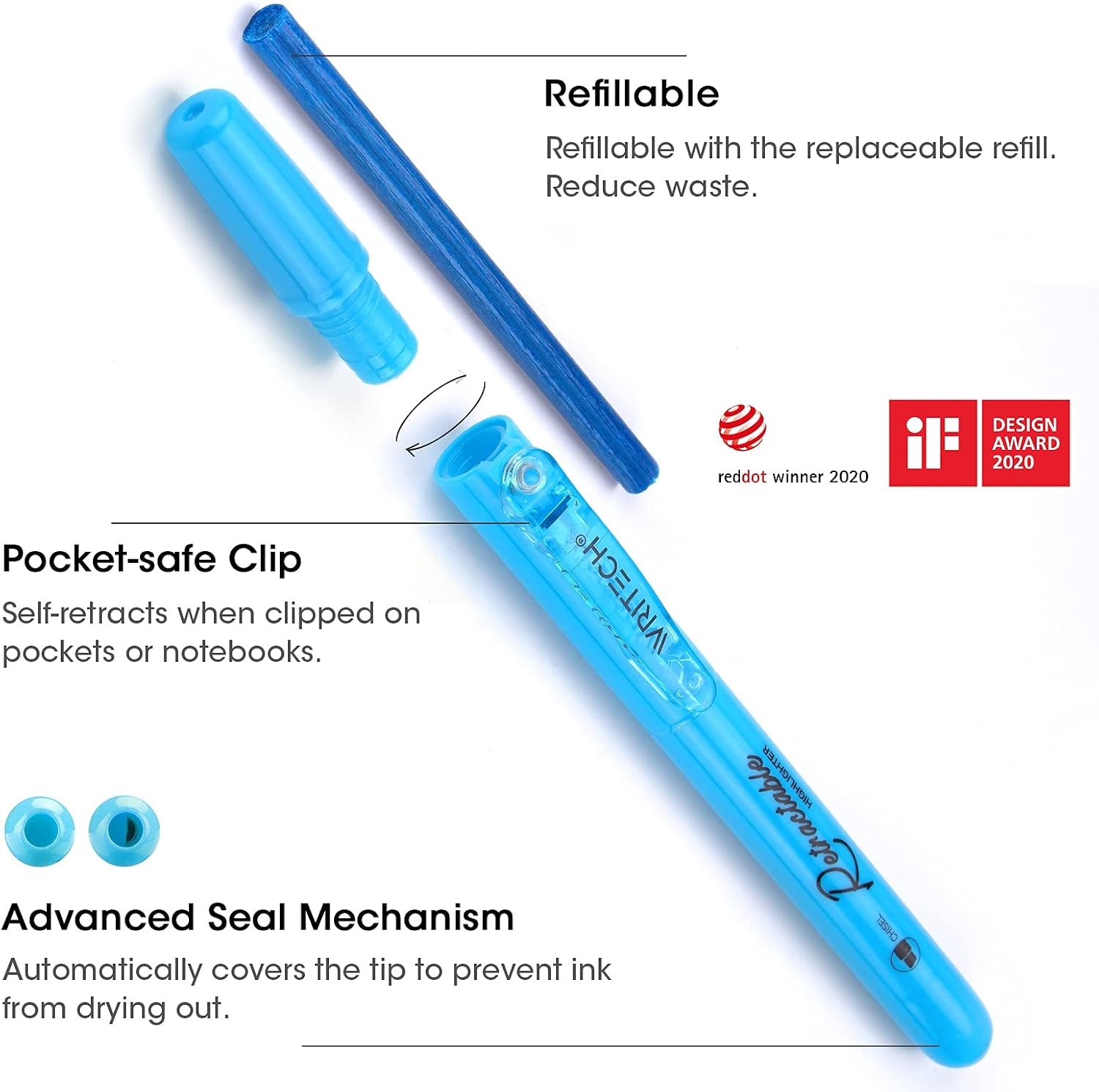 image:imageWRITECH Retractable Highlighters Assorted Colors Chisel Tip Click Aesthetic Highlighter Marker Pens Pack Multi Colored Ink No Bleed Smear for Highlighting Journaling 6ct VintagePastel