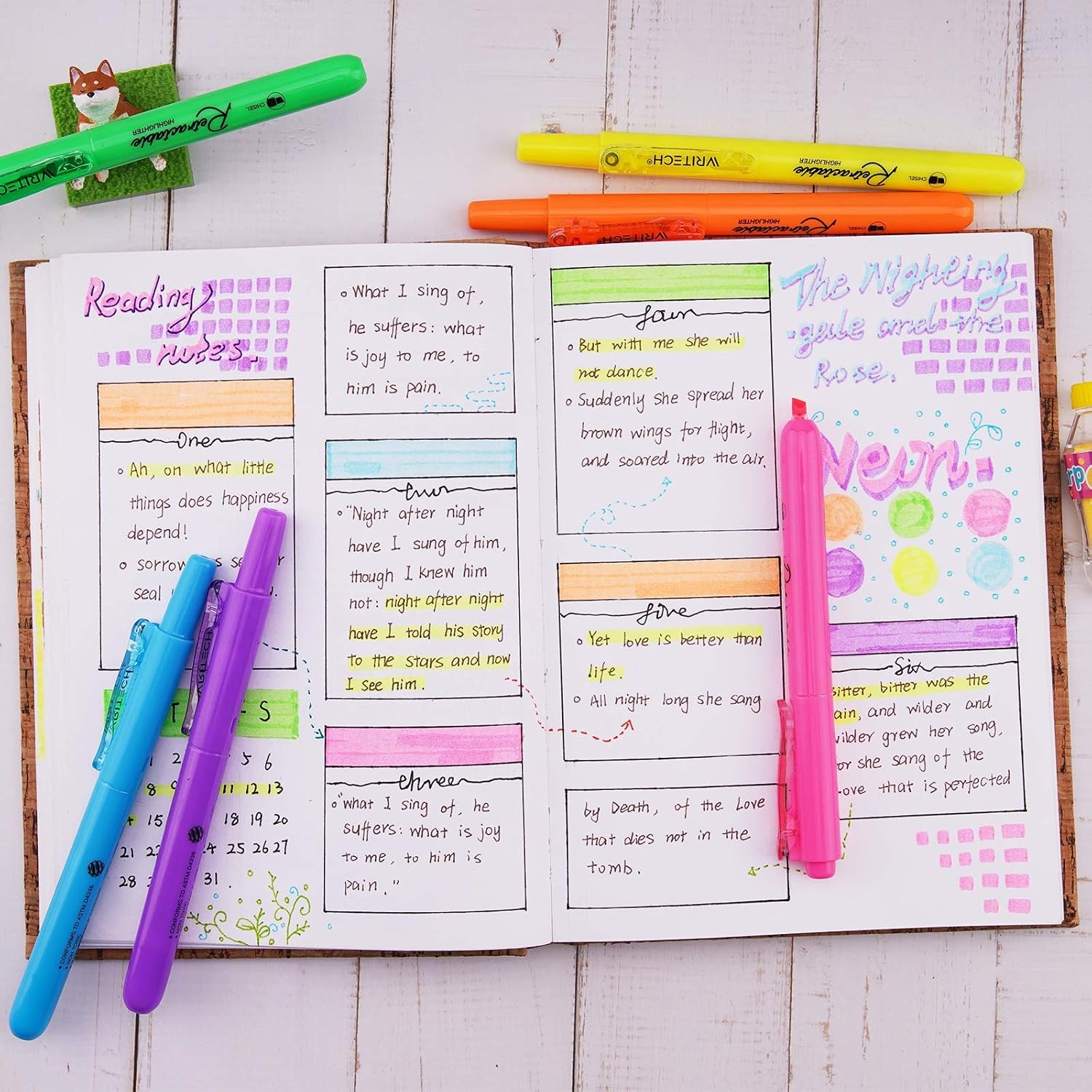 image:imageWRITECH Retractable Highlighters Assorted Colors Chisel Tip Click Aesthetic Highlighter Marker Pens Pack Multi Colored Ink No Bleed Smear for Highlighting Journaling 6ct VintageNeon