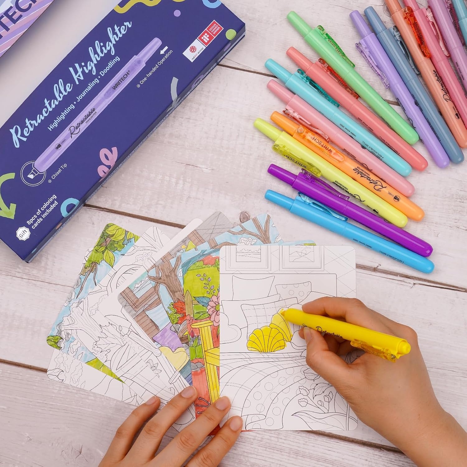 image:imageWRITECH Retractable Highlighters Assorted Colors Chisel Tip Click Aesthetic Highlighter Marker Pens Pack Multi Colored Ink No Bleed Smear for Highlighting Journaling 6ct VintageGift Set