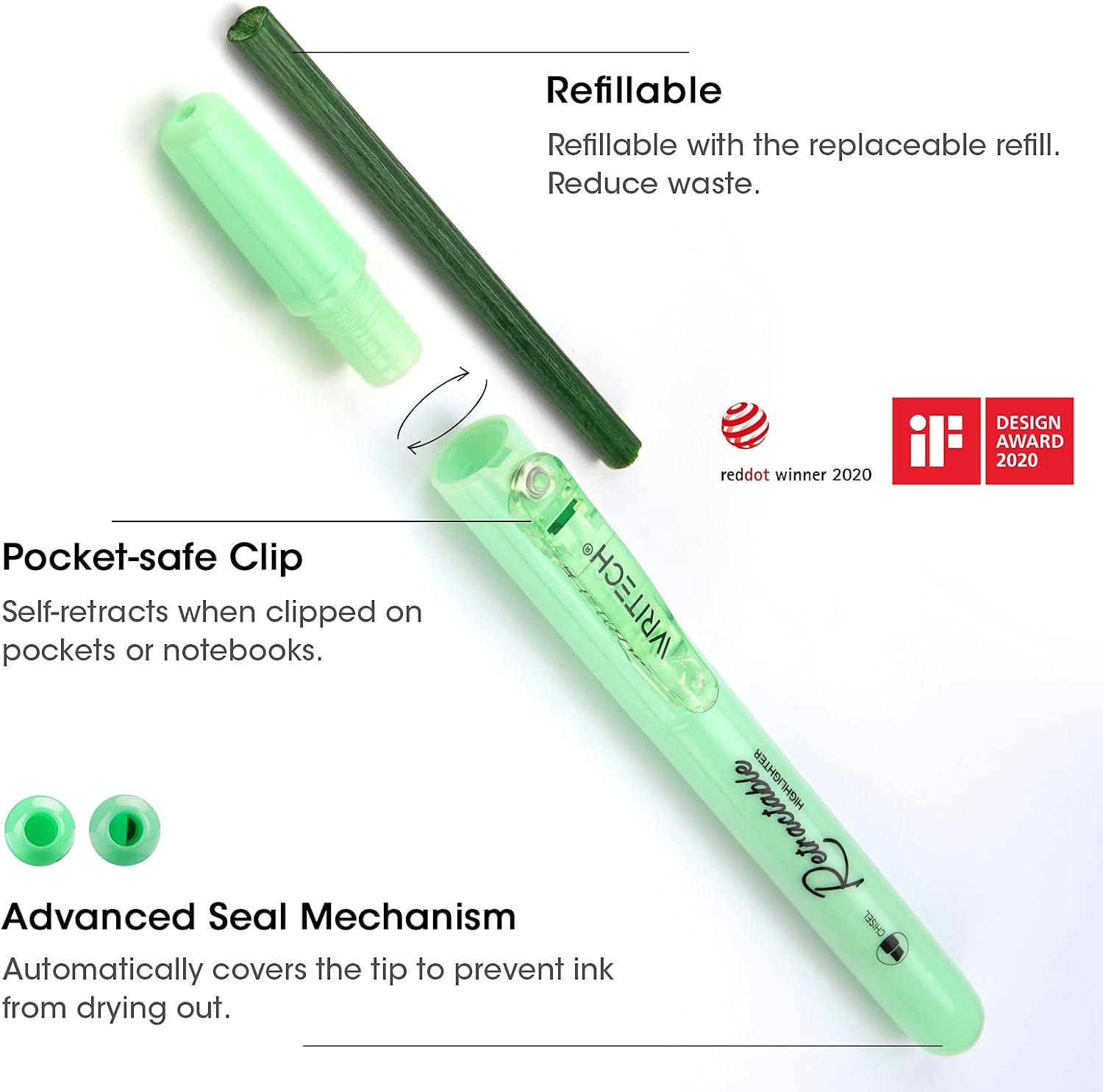 image:imageWRITECH Retractable Highlighters Assorted Colors Chisel Tip Click Aesthetic Highlighter Marker Pens Pack Multi Colored Ink No Bleed Smear for Highlighting Journaling 6ct VintageMild